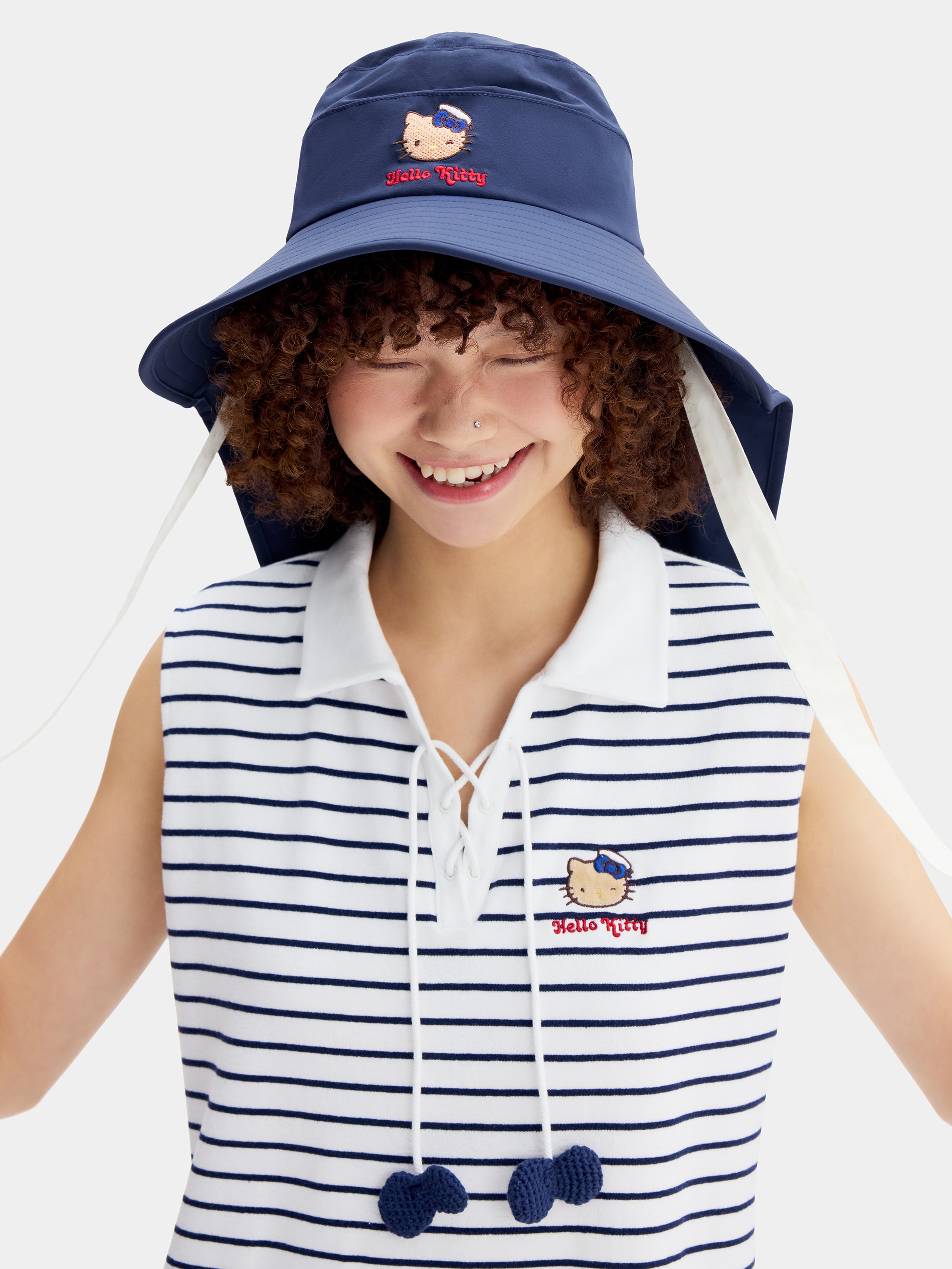 "Hello Kitty" Nautical Sun Hat – Navy Blue