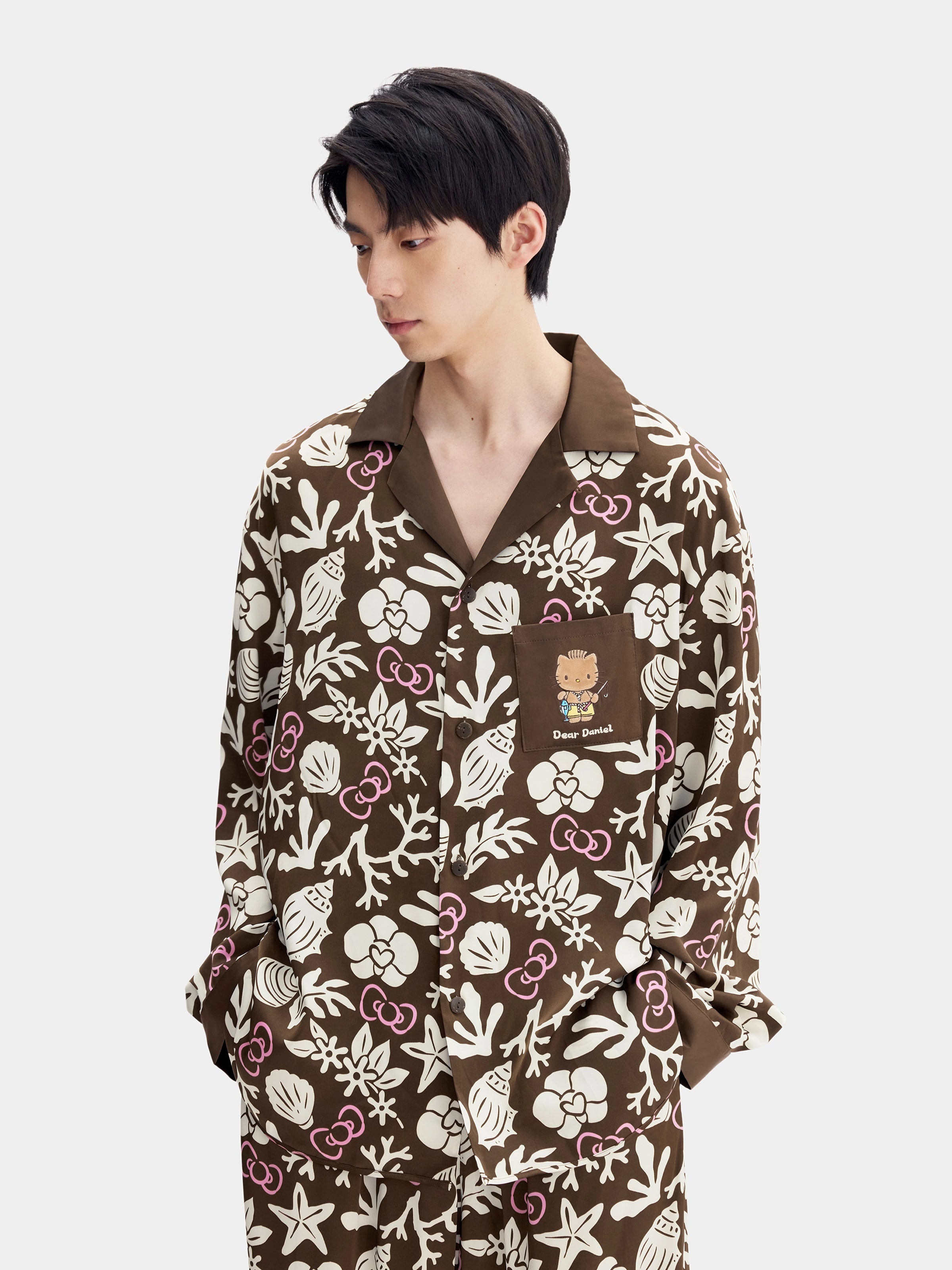 "Dear Daniel" Satin Loungewear Set Long Sleeve – Coconut Brown