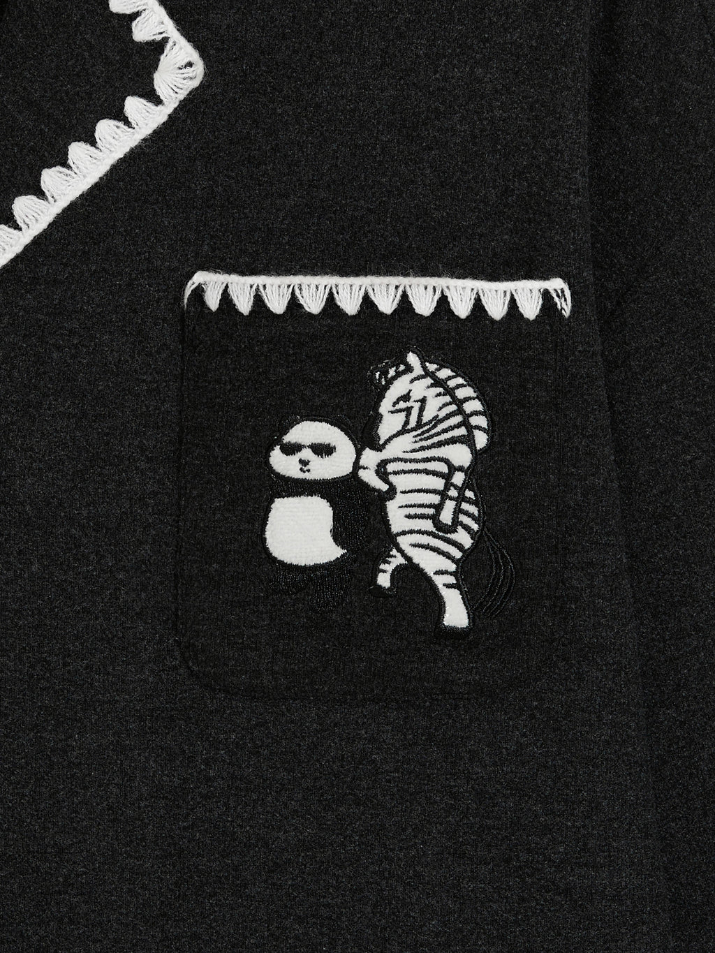 "Panda PomPom" Cream Fleece Loungewear Set – Black