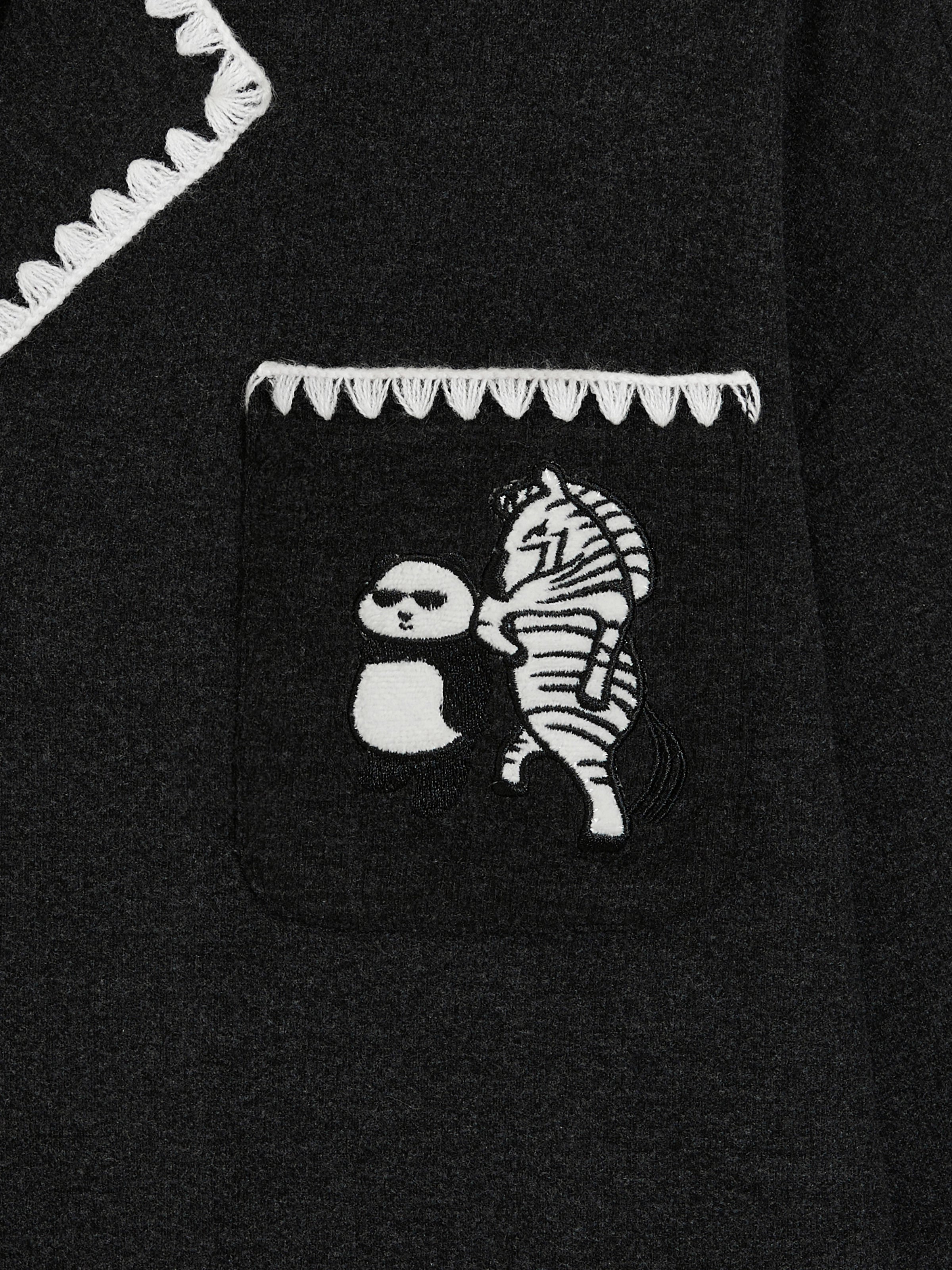 "Panda PomPom" Cream Fleece Loungewear Set – Black