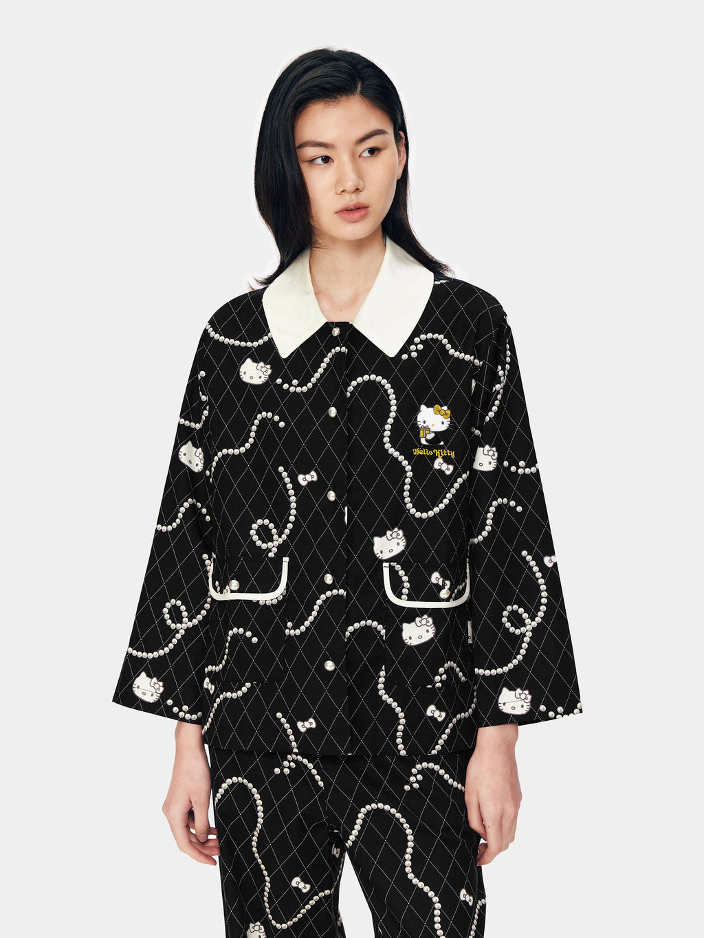 "Hello Kitty" Tencel Cotton Blend Loungewear Set – Pearl Necklace