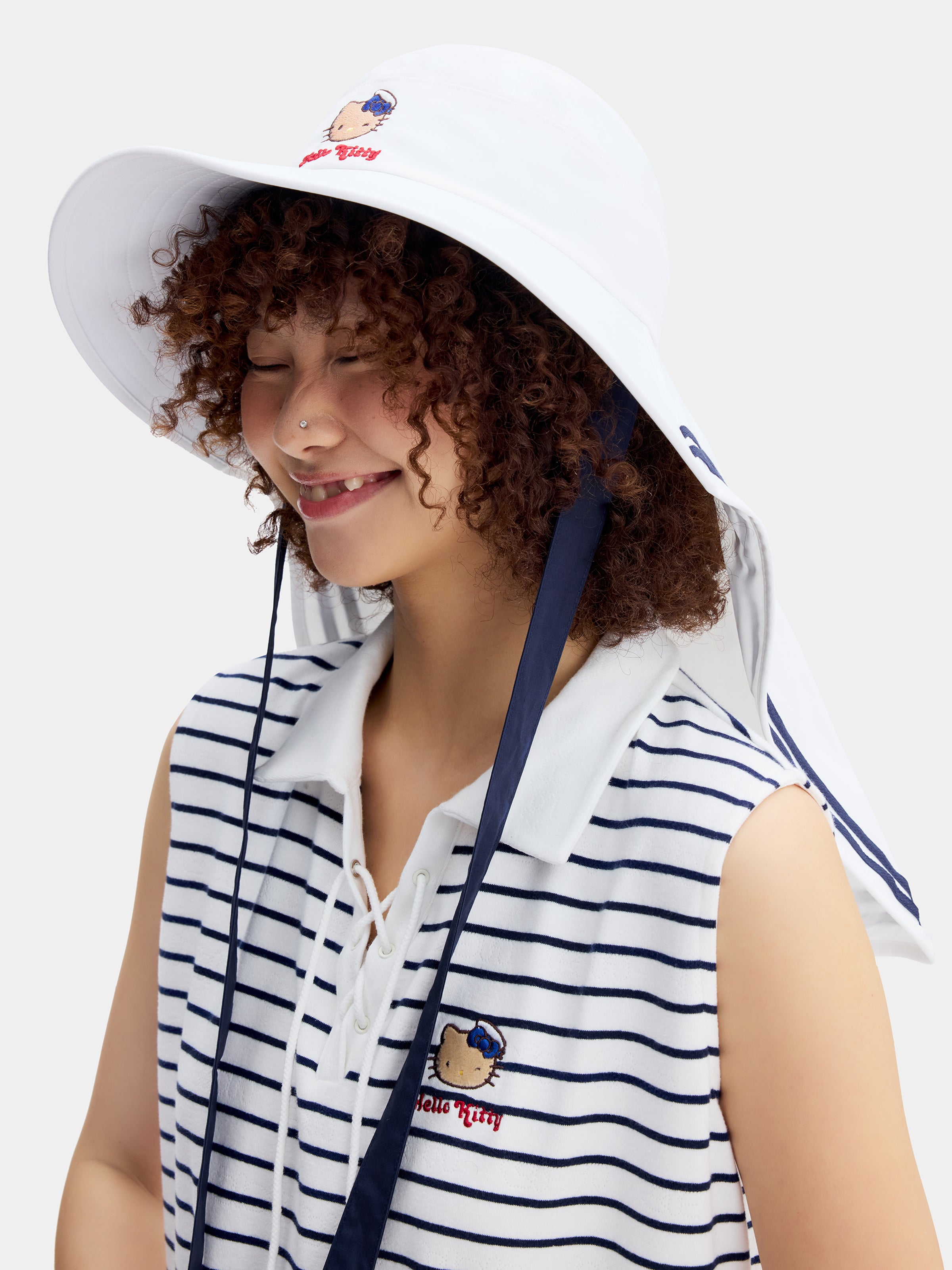 "Hello Kitty" Nautical Sun Hat – Seashell White