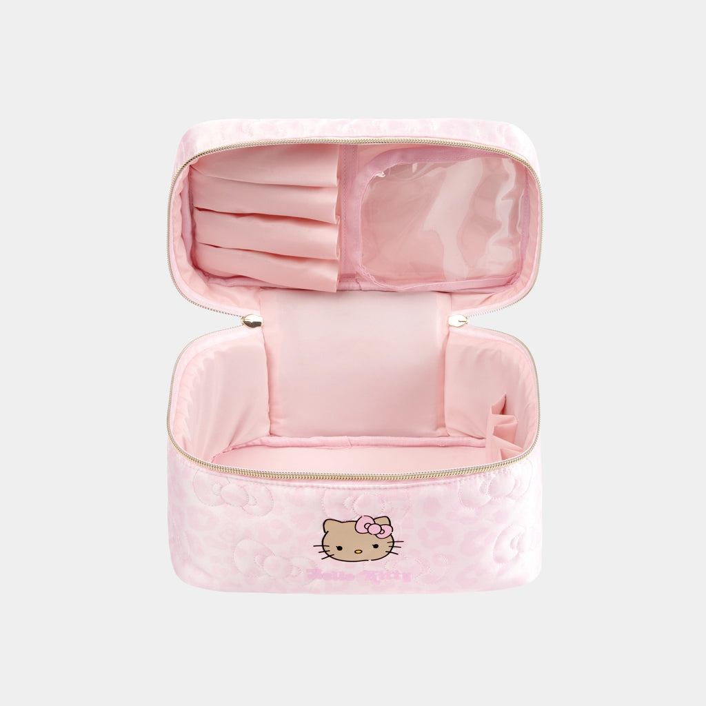 "Hello Kitty" Medium Quilted Travel Cosmetic Bag – Pink Leopard