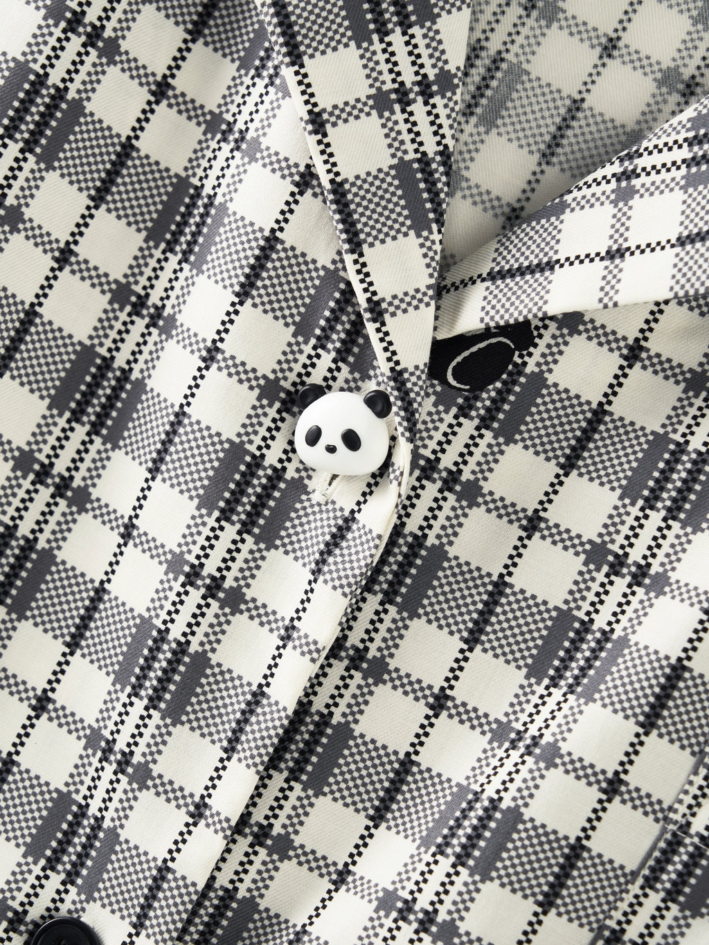 "Panda PomPom" Tencel Cotton Blend Loungewear Set – Black Grid