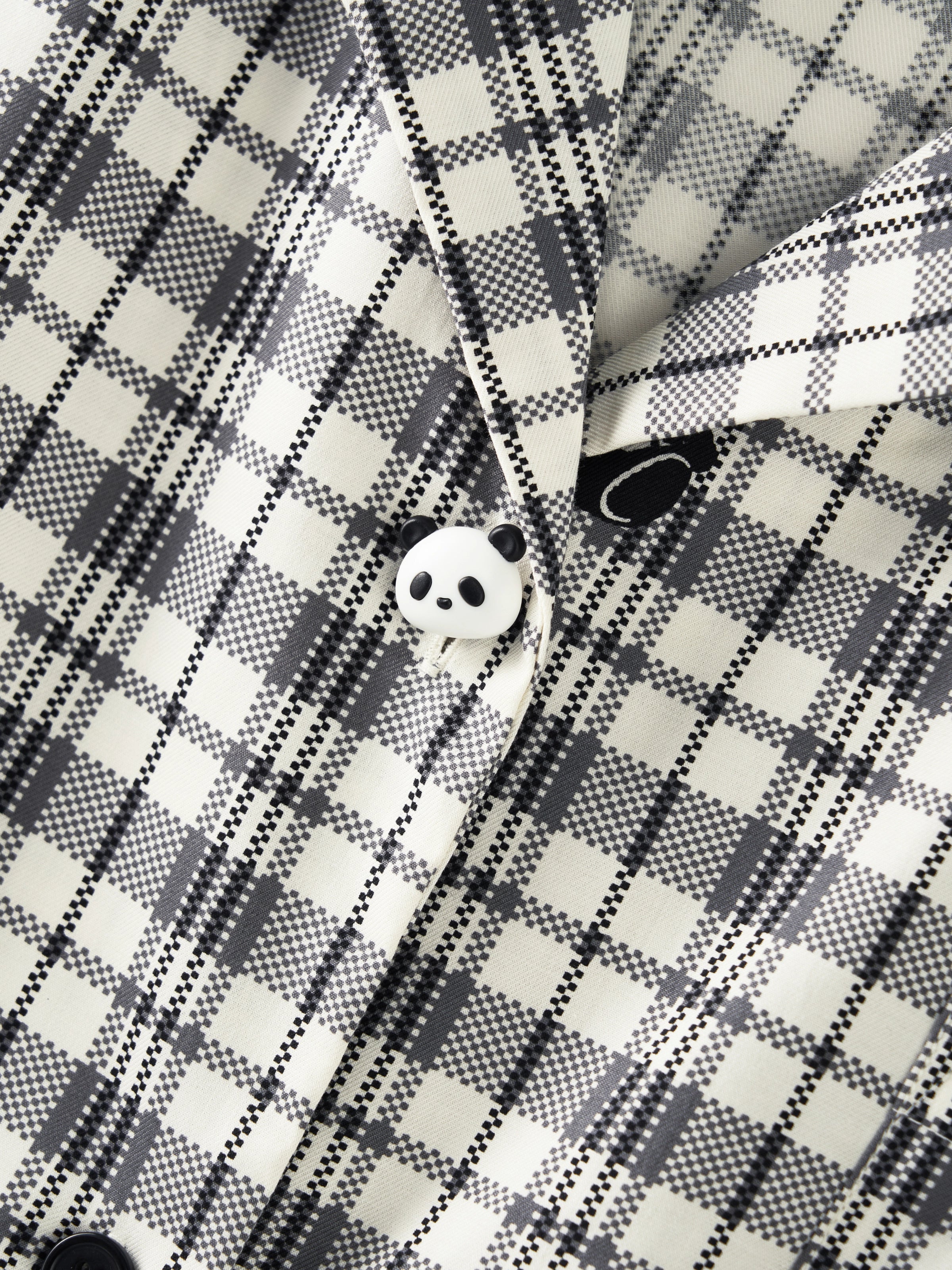 "Panda PomPom" Tencel Cotton Blend Loungewear Set – Black Grid