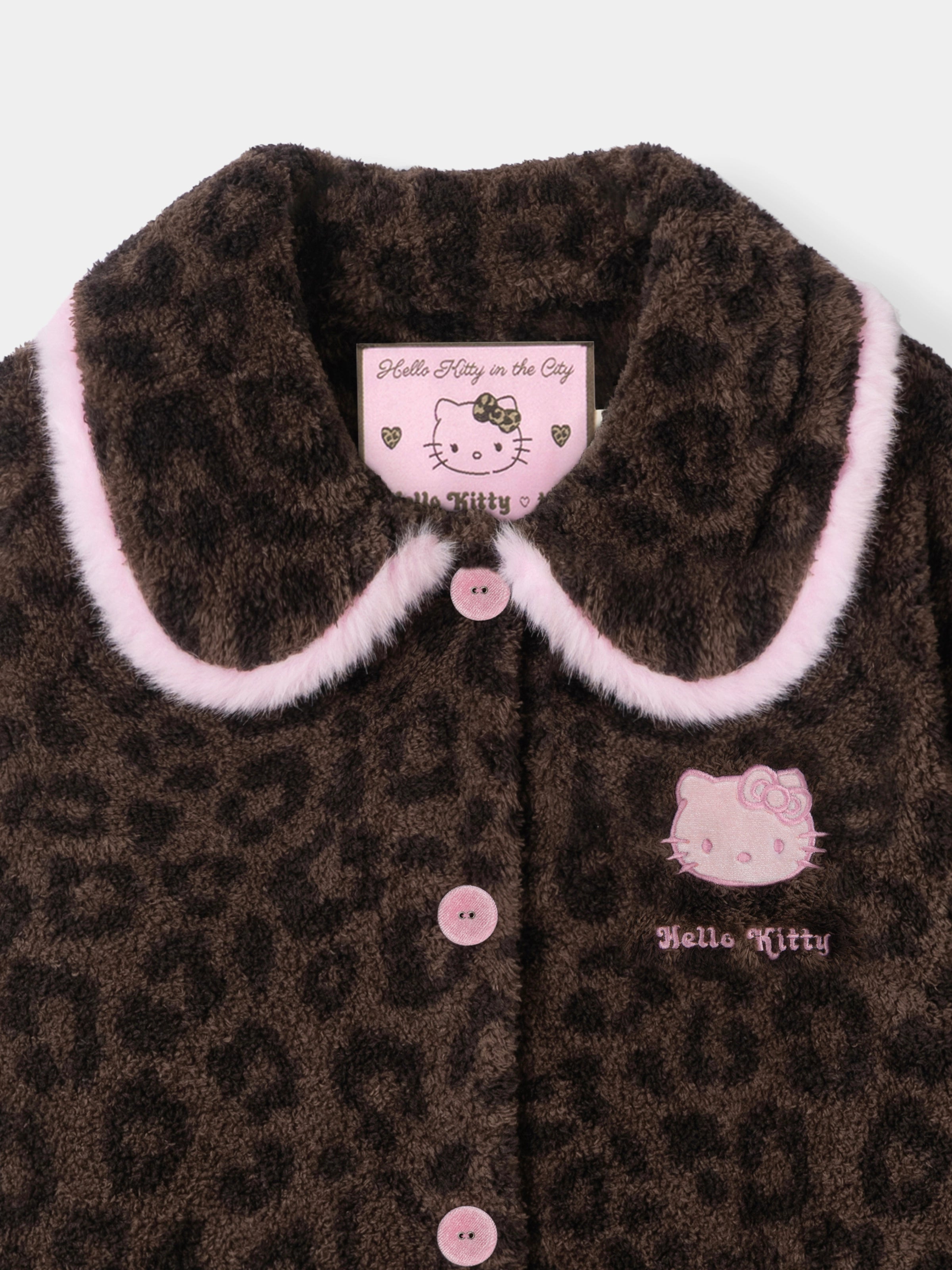 "Hello Kitty" Polar Fleece Peter Pan Collar Loungewear Set Choco