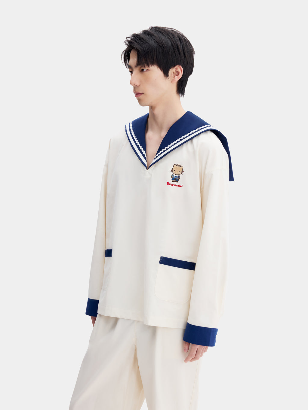 "Dear Daniel" Cotton Sailor Collar Loungewear Set Long Sleeve