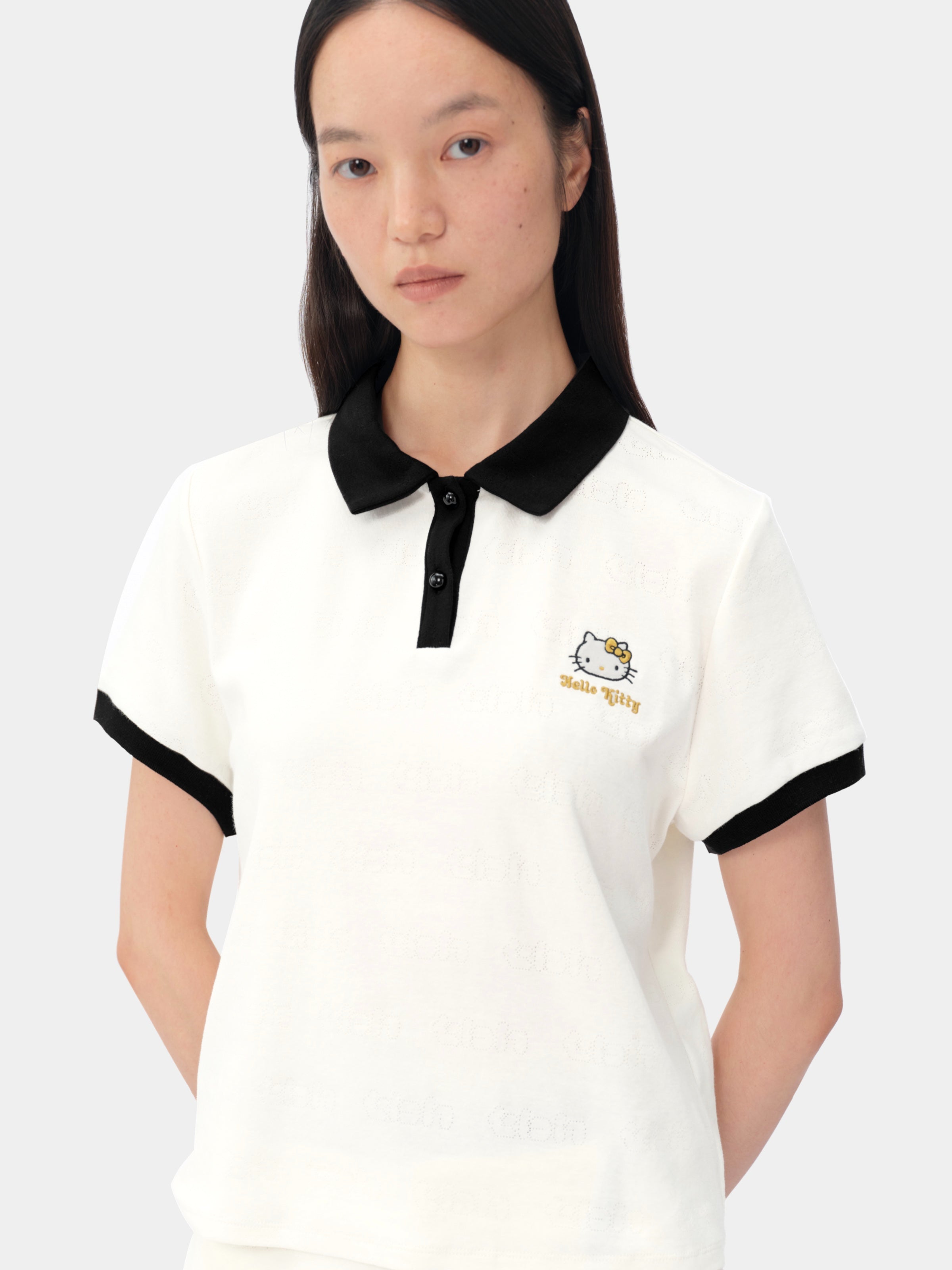 "Hello Kitty" Stretch Cotton Jersey Polo Skort Set – Pearl White