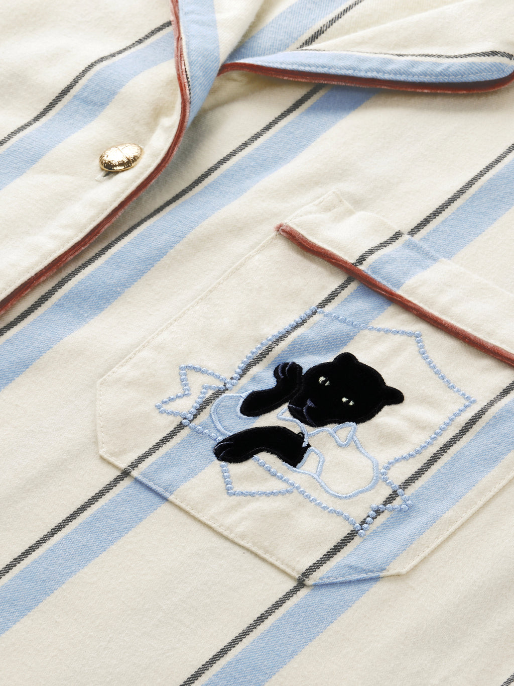 “Urban Jungle” Thickened Cotton Flannel Loungewear Set Blue and White Stripes