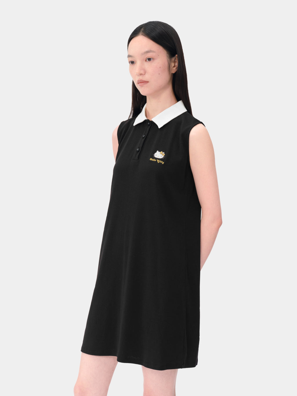 "Hello Kitty" Stretch Cotton Jersey  Polo Dress-Classic Black