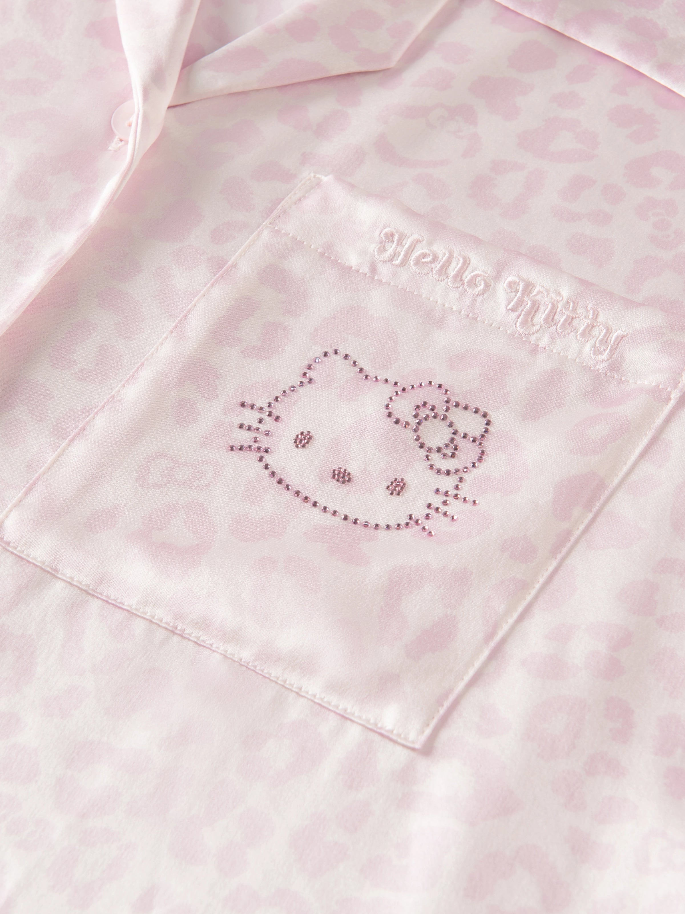 "Hello Kitty" Premium Heavy Mulberry Silk Loungewear Set – Pink Leopard