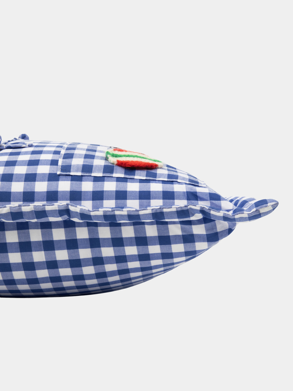 "panda pompom" Pankou Cushion – Blue Gingham