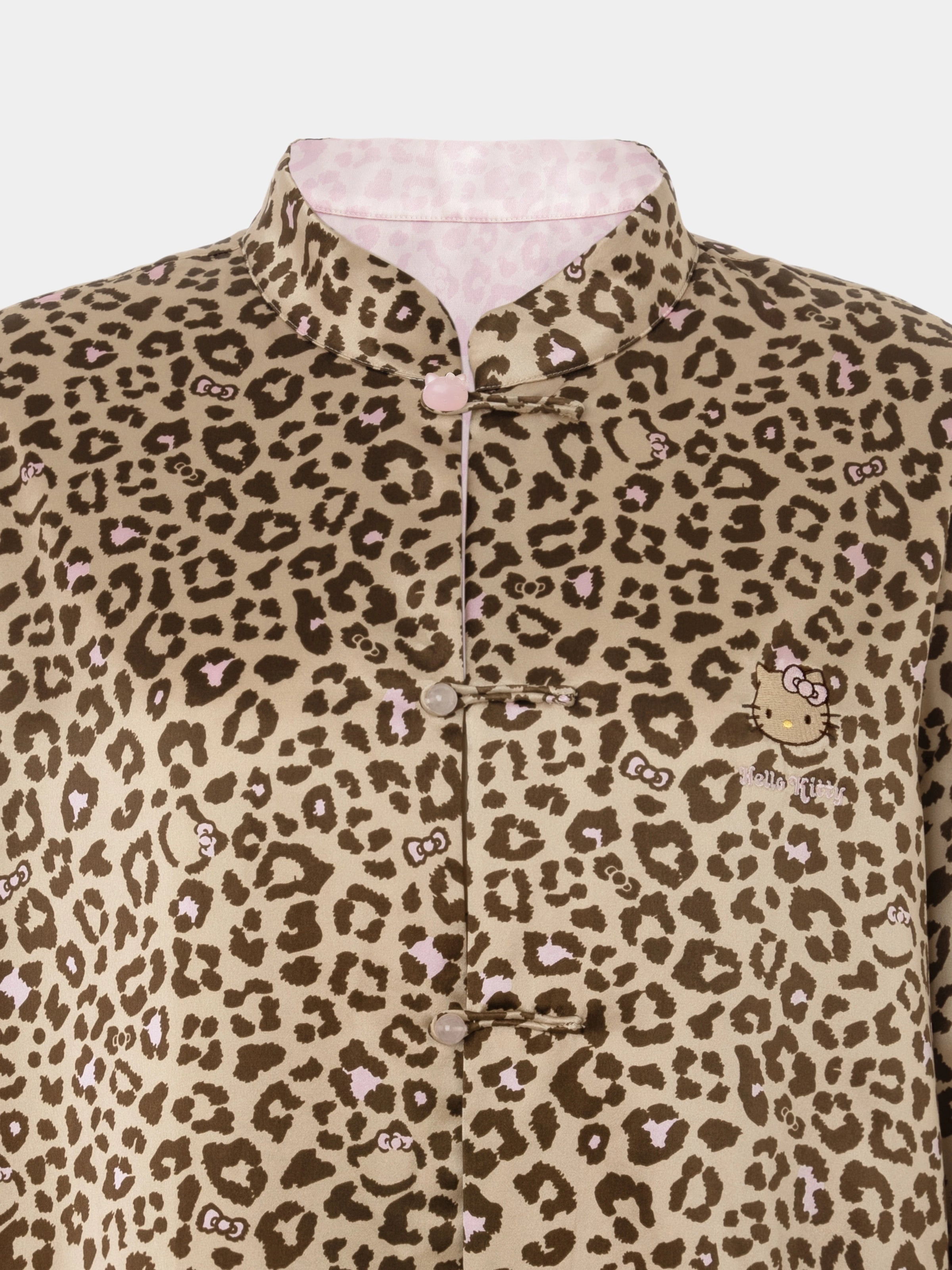 "Hello Kitty" Premium Heavy Mulberry Silk Chinese-Style Reversible Quilted Jacket – Leopard