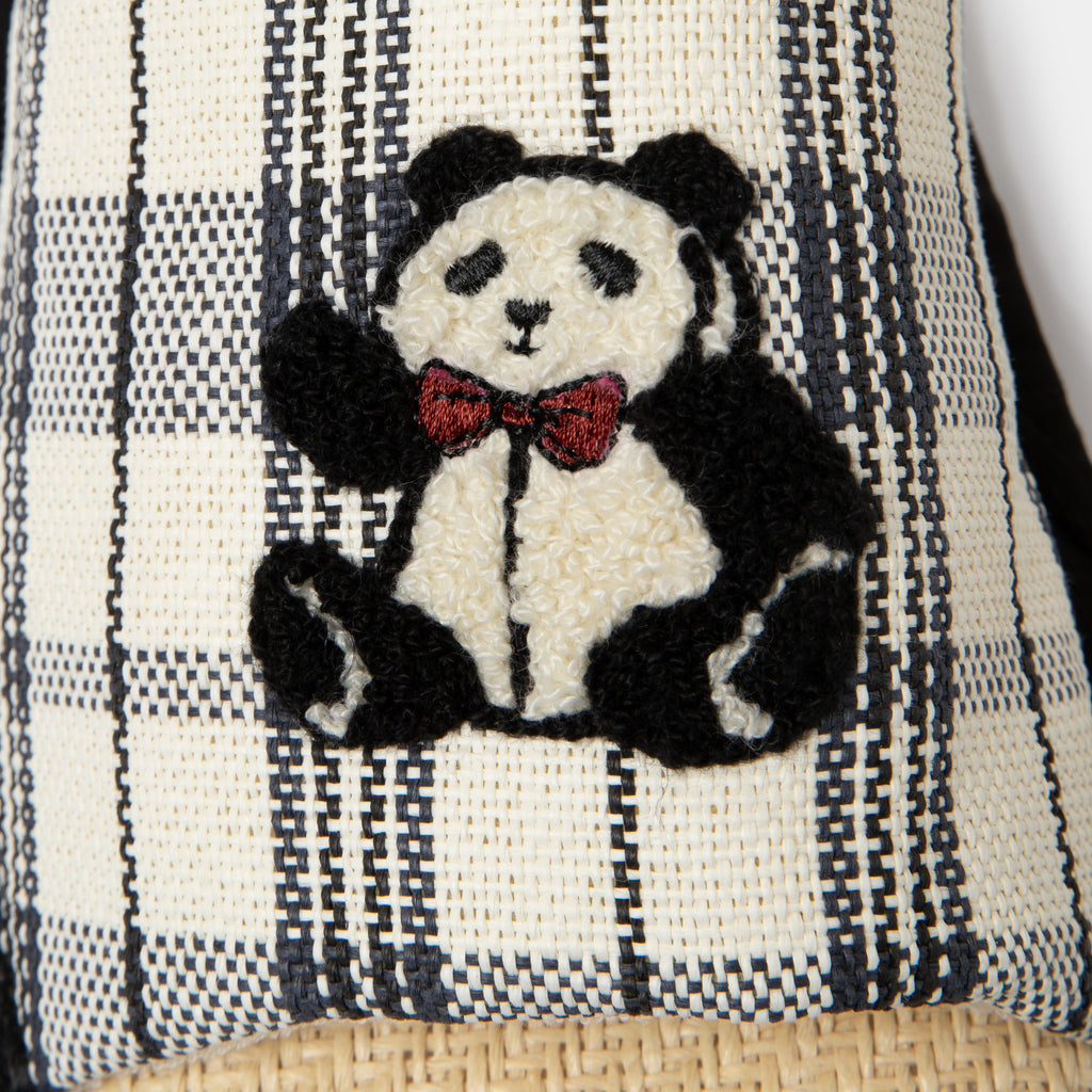 "Panda PomPom" Woven Slippers – Black Grid