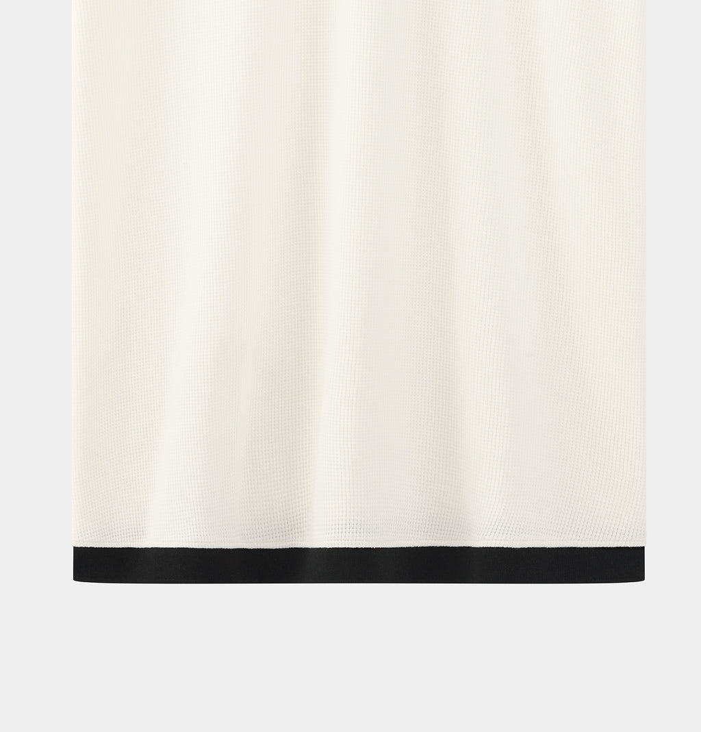 "Panda PomPom" Waffle Checks Polo Collar Nightgown – Cream White