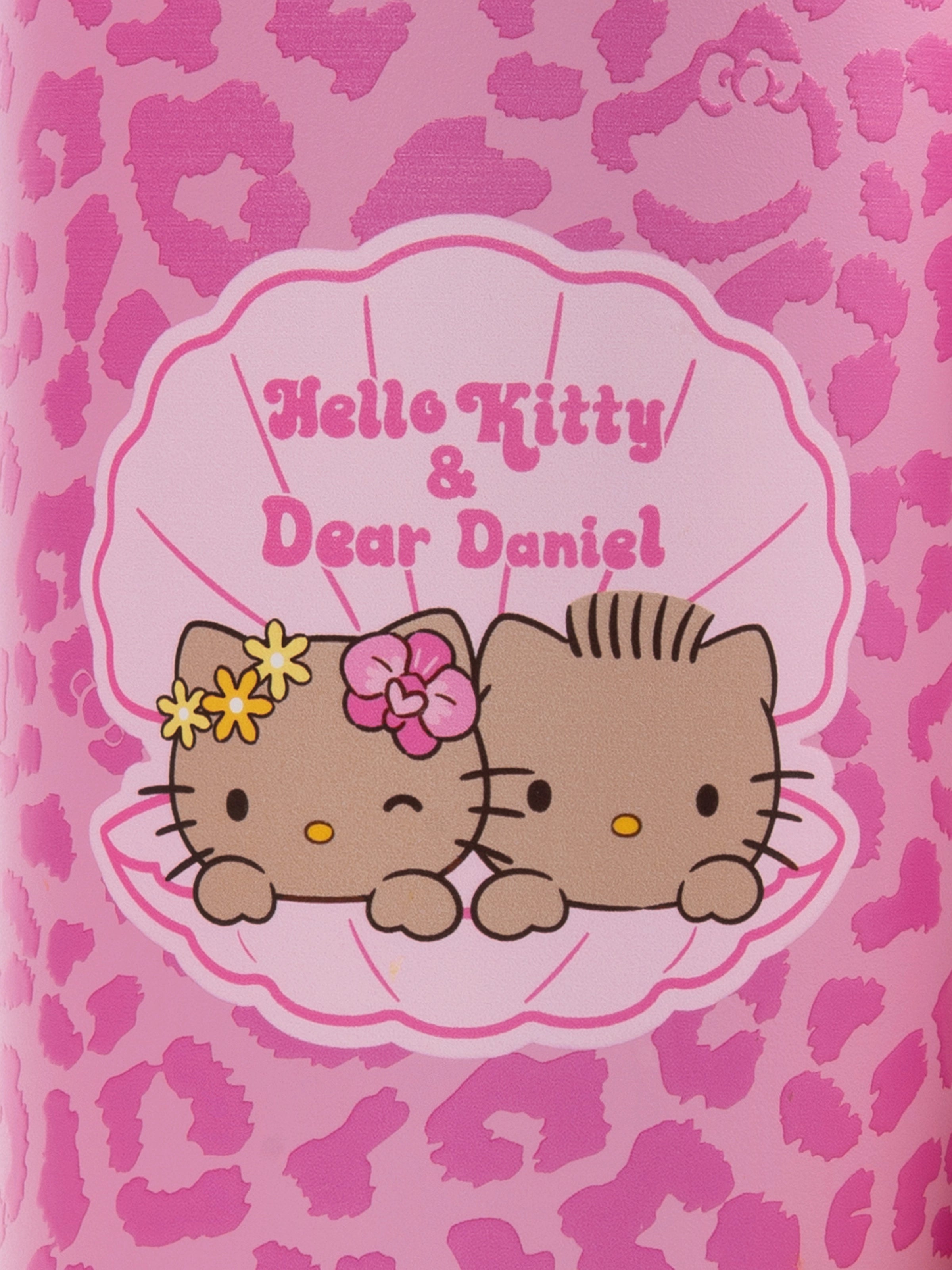 "Hello Kitty & Dear Daniel" Giant Stainless Steel Travel Tumbler (With Mini Frame Purse) – Hot Pink Leopard – 900ml