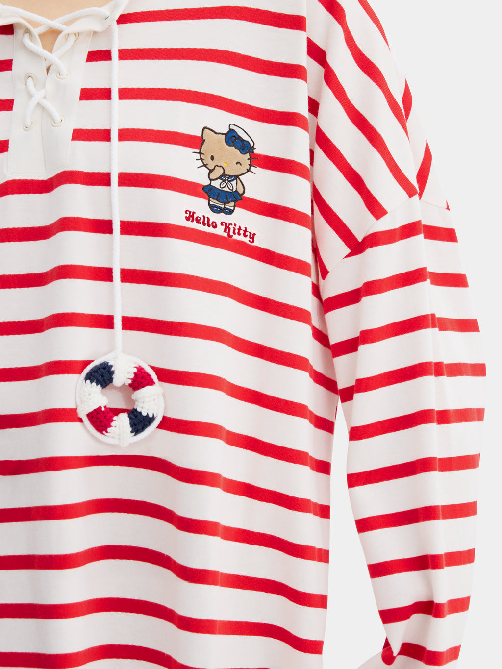 "Hello Kitty" Jersey Breton Stripe Loungewear Set Long Sleeve – Red & White