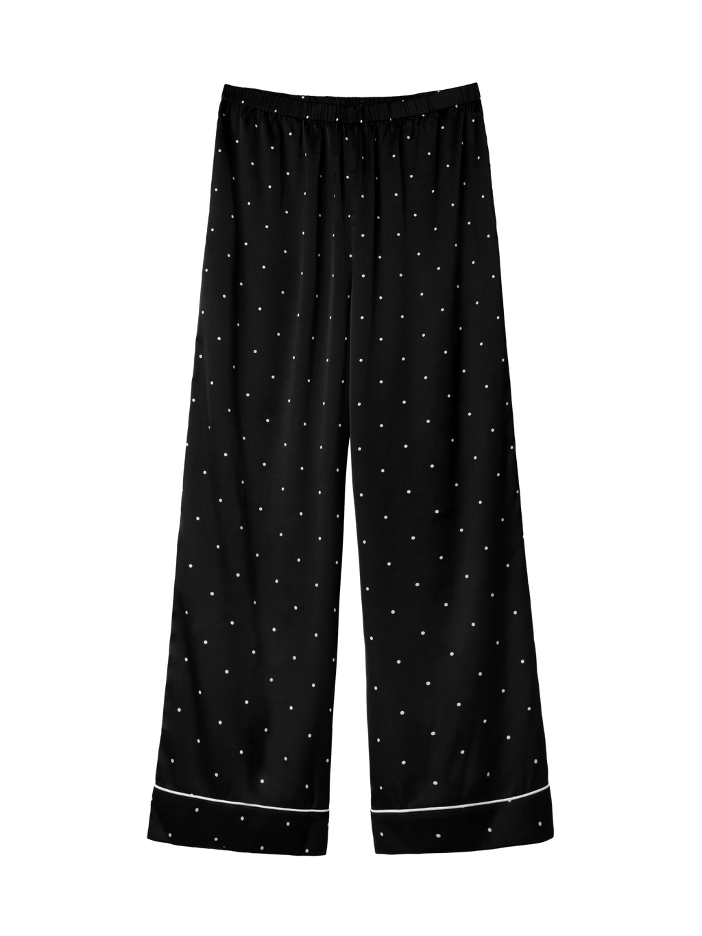"Panda PomPom" Satin Loungewear Set – Black Polka Dot