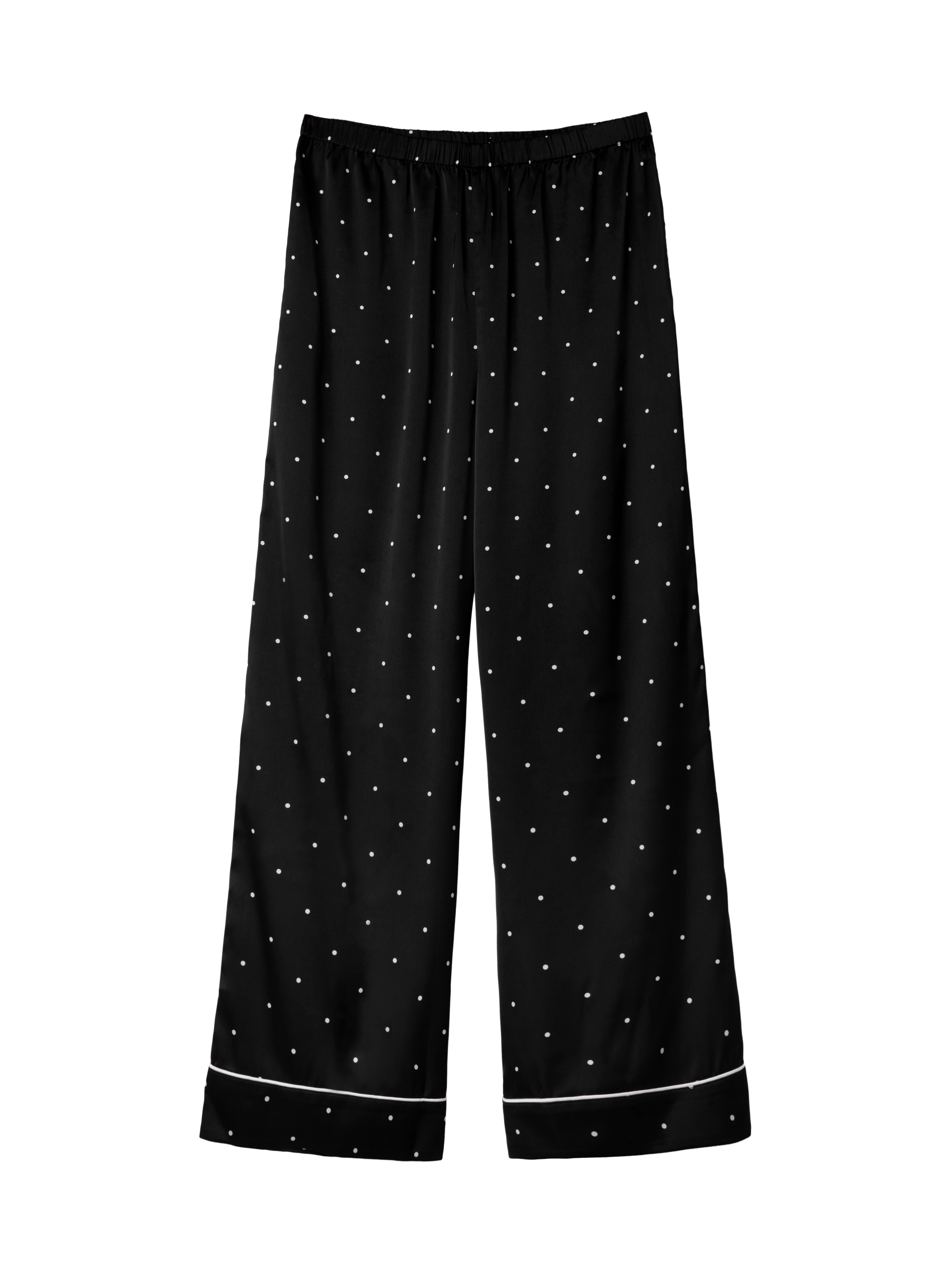 "Panda PomPom" Satin Loungewear Set Black Polka Dot