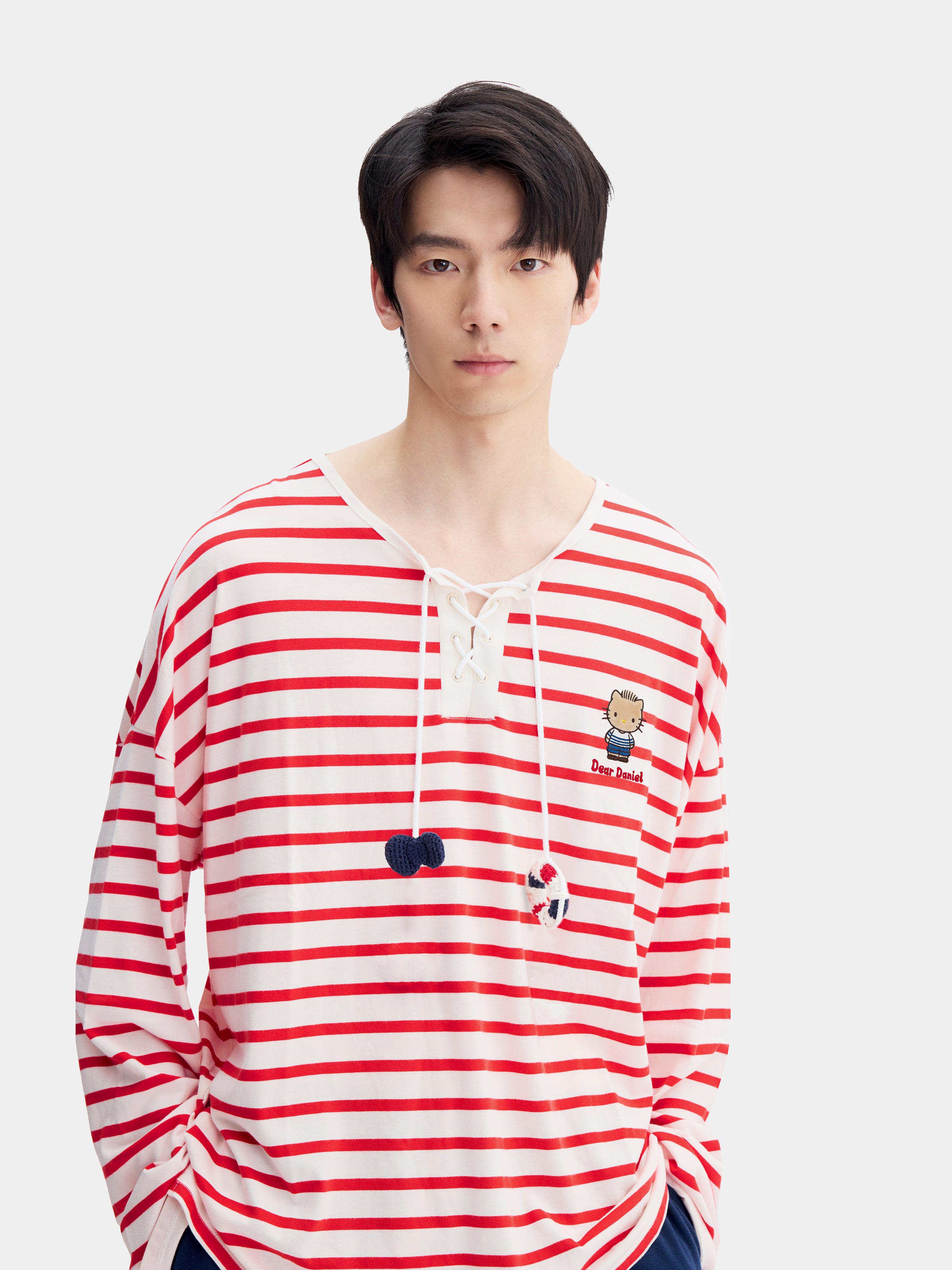 "Dear Daniel" Jersey Breton Stripe Loungewear Set Long Sleeve – Red & White