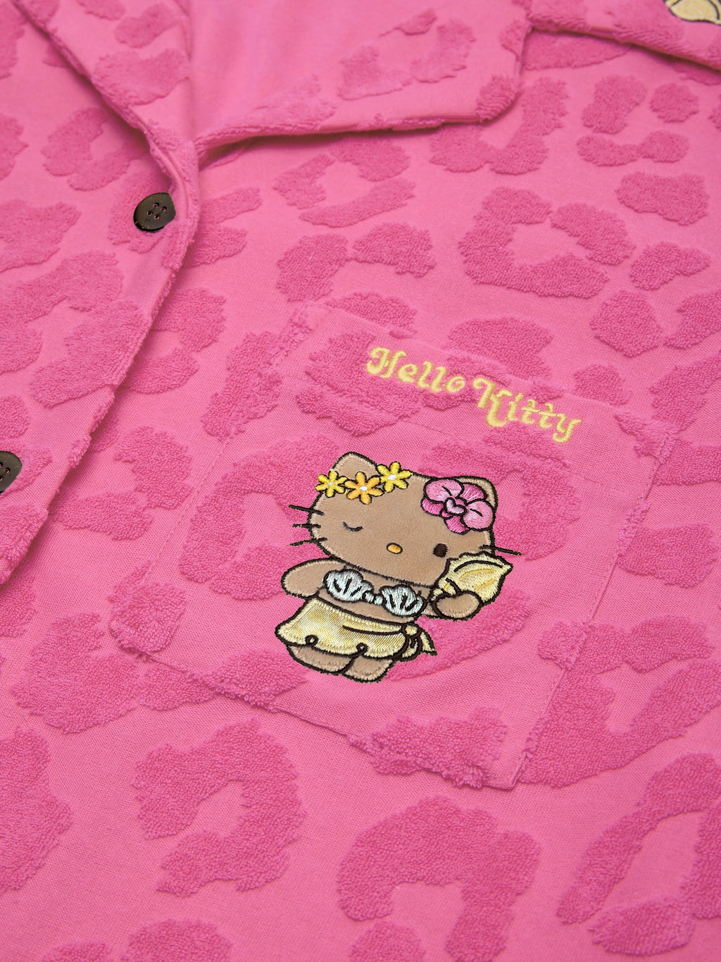 "Hello Kitty" Terry Loungewear Set Long Sleeve – Hot Pink Leopard