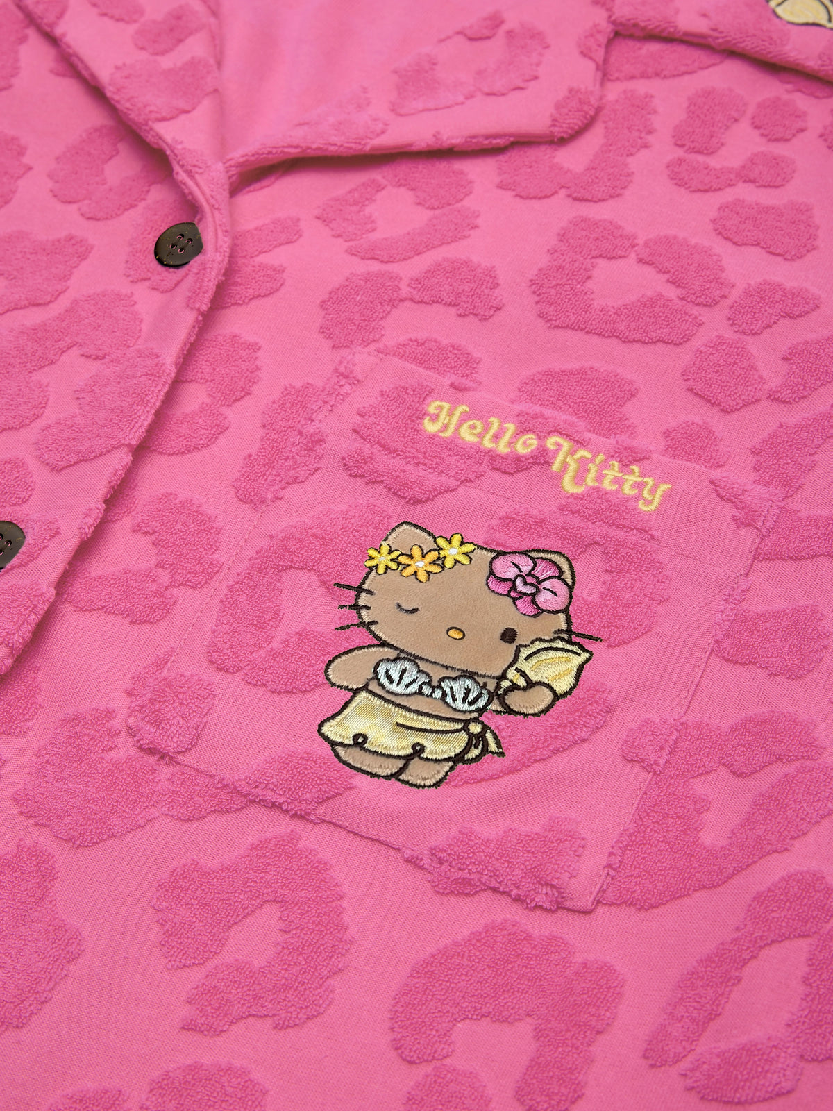 "Hello Kitty" Terry Loungewear Set Long Sleeve – Hot Pink Leopard