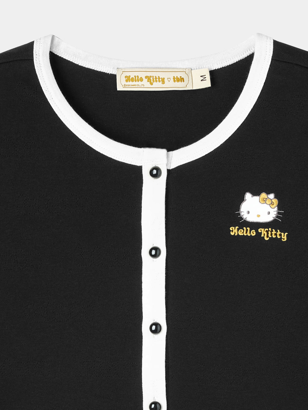 "Hello Kitty" Stretch Cotton Jersey Cardigan Loungewear Set – Classic Black