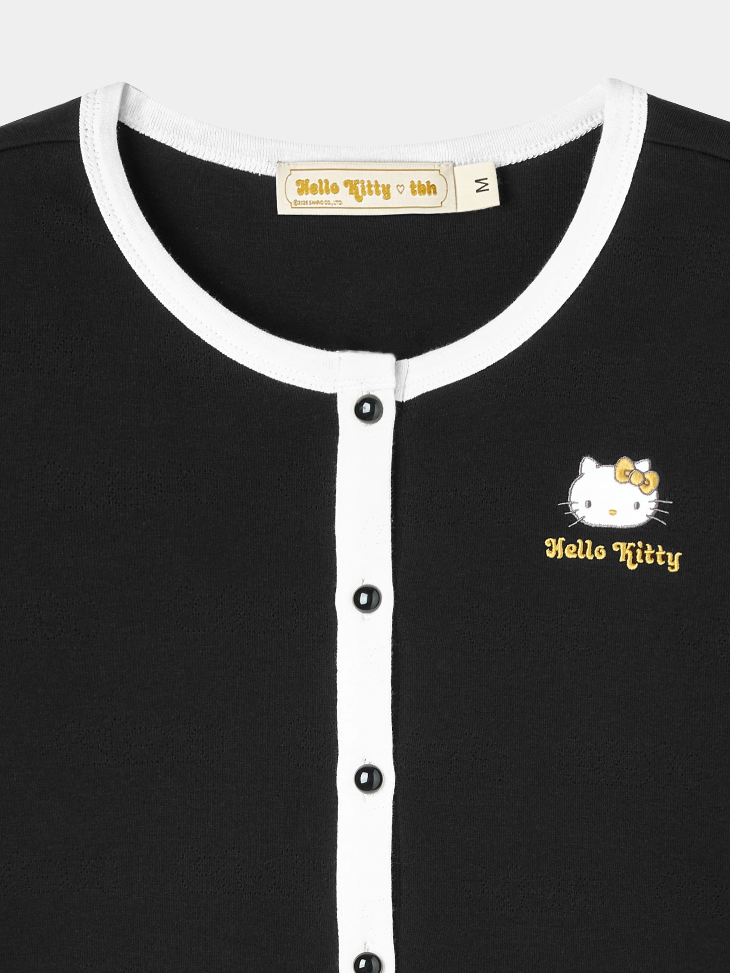 "Hello Kitty" Stretch Cotton Jersey Cardigan Loungewear Set – Classic Black