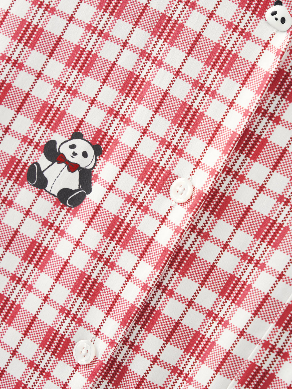 "Panda PomPom" Tencel Cotton Blend Loungewear Set – Red Grid