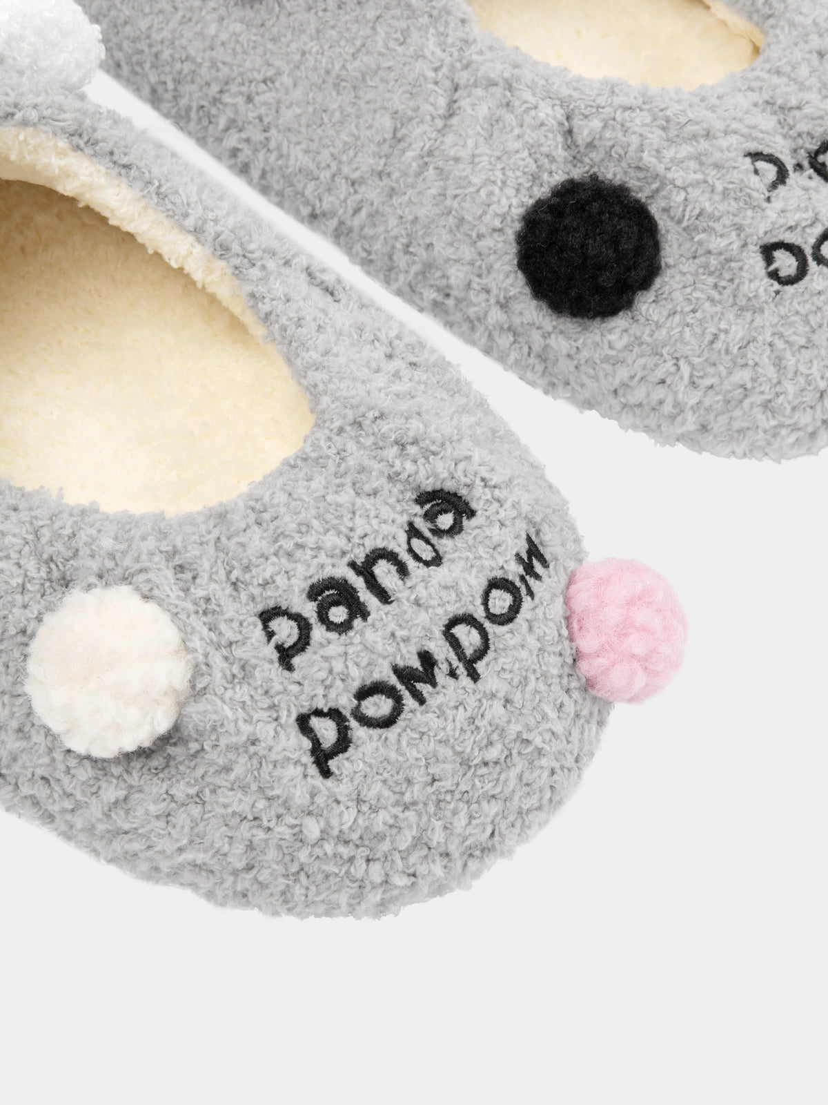 "panda pompom" Fluffy Slippers – Grey