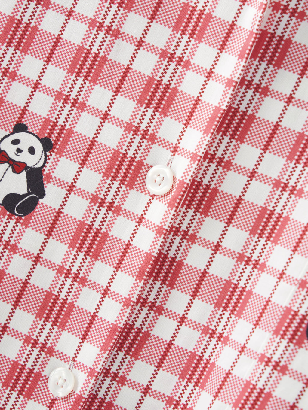 "Panda PomPom" Tencel Cotton Blend Short Sleeve Loungewear Set – Red Grid