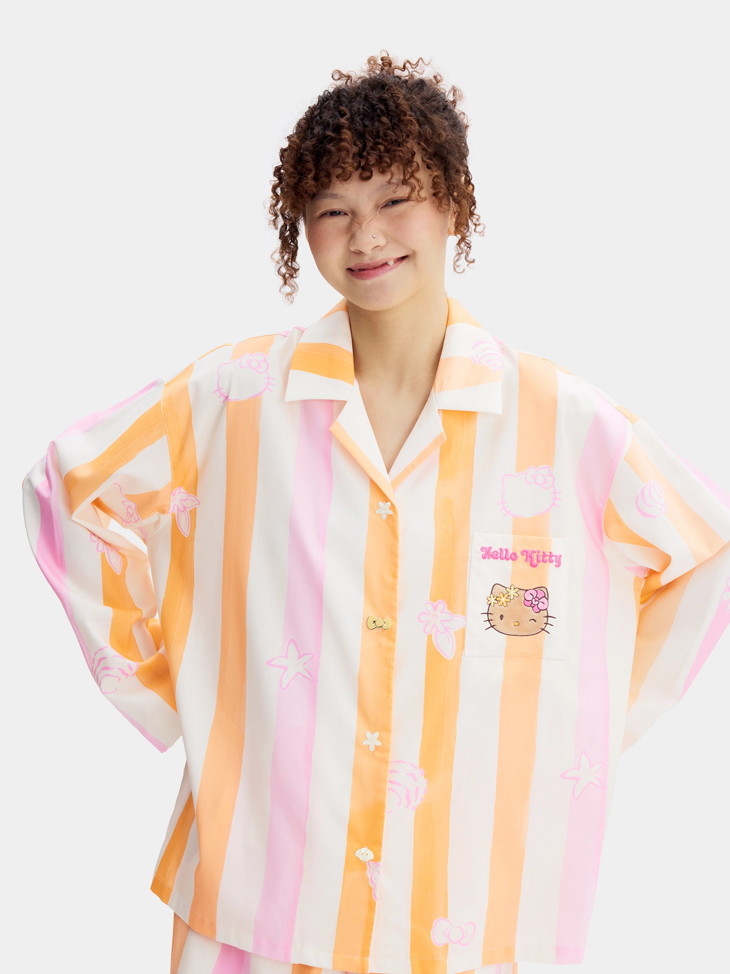 "Hello Kitty" Tencel Cotton Blend Loungewear Set Long Sleeve – Coral Pink