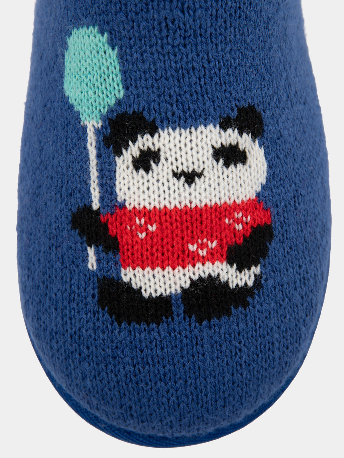 "panda pompom" Fluffy Slippers – Blue