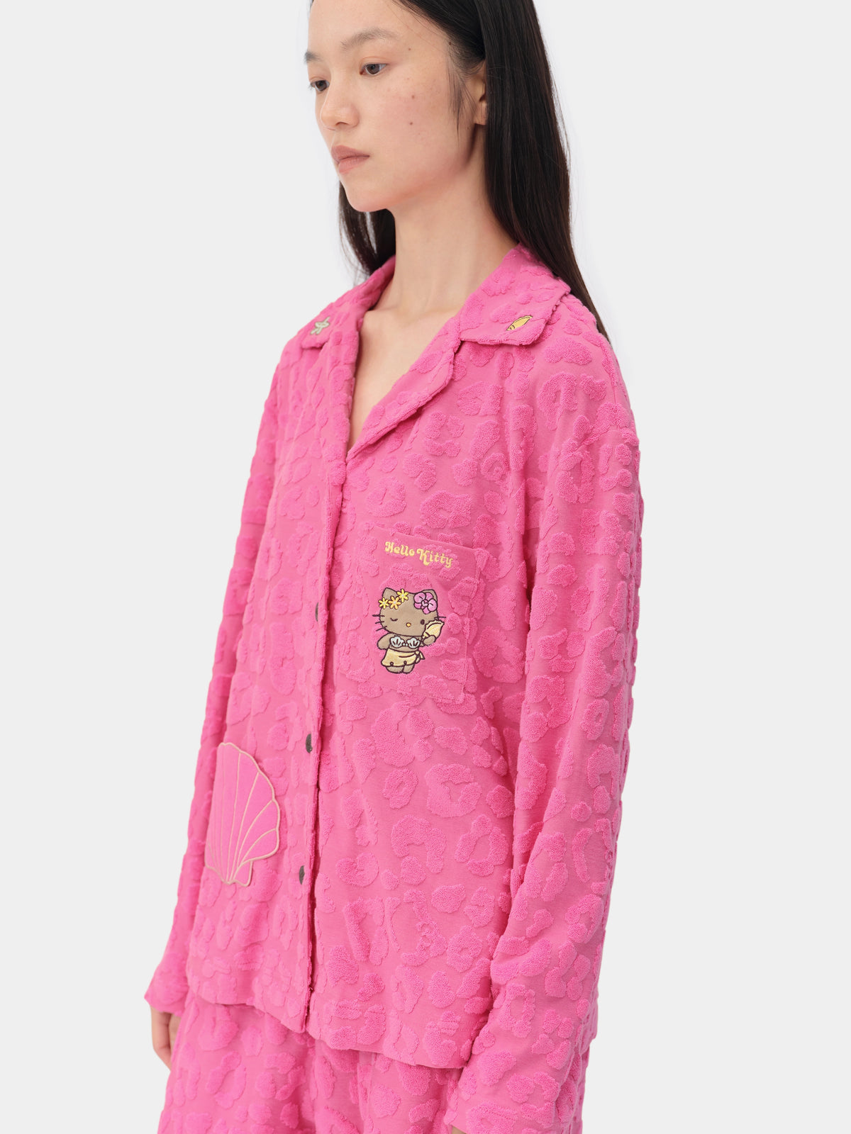 "Hello Kitty" Terry Loungewear Set Long Sleeve – Hot Pink Leopard