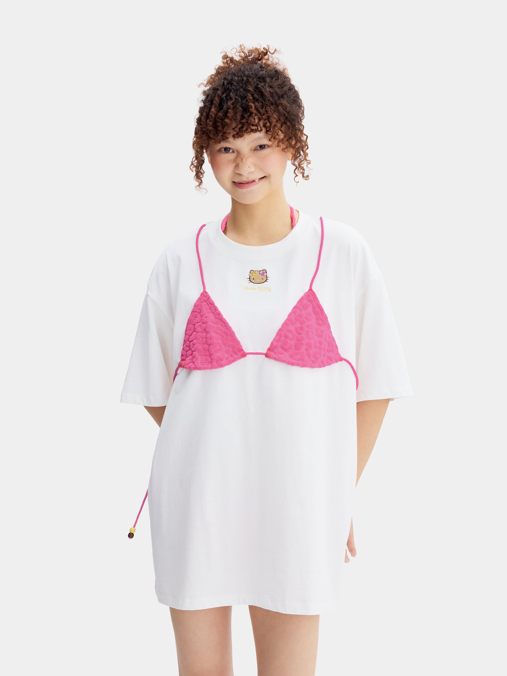 "Hello Kitty" Bikini Print T-Shirt – Hot Pink Leopard