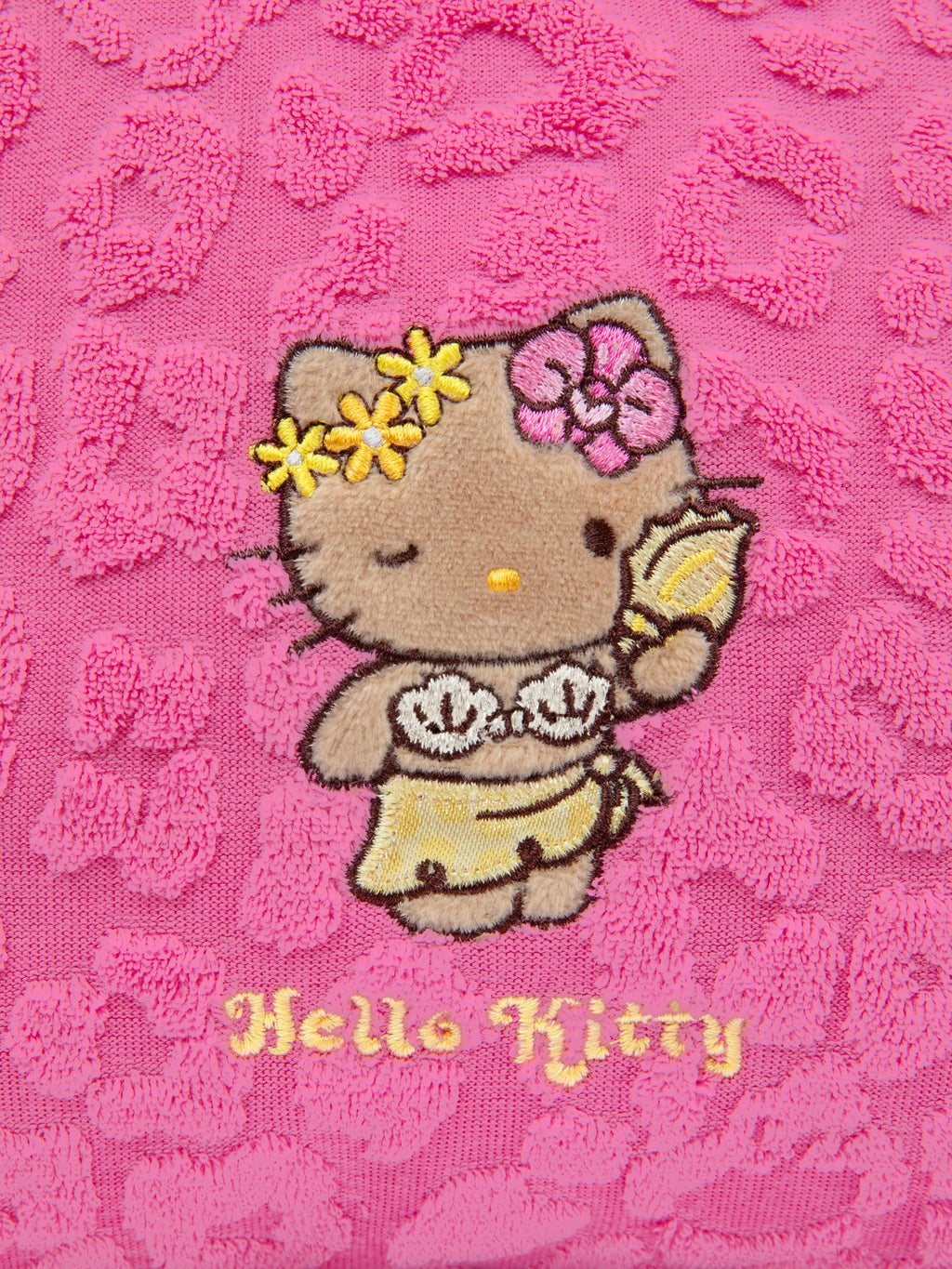 "Hello Kitty" Terry Shell-Shaped Cosmetic Bag – Hot Pink Leopard – Medium
