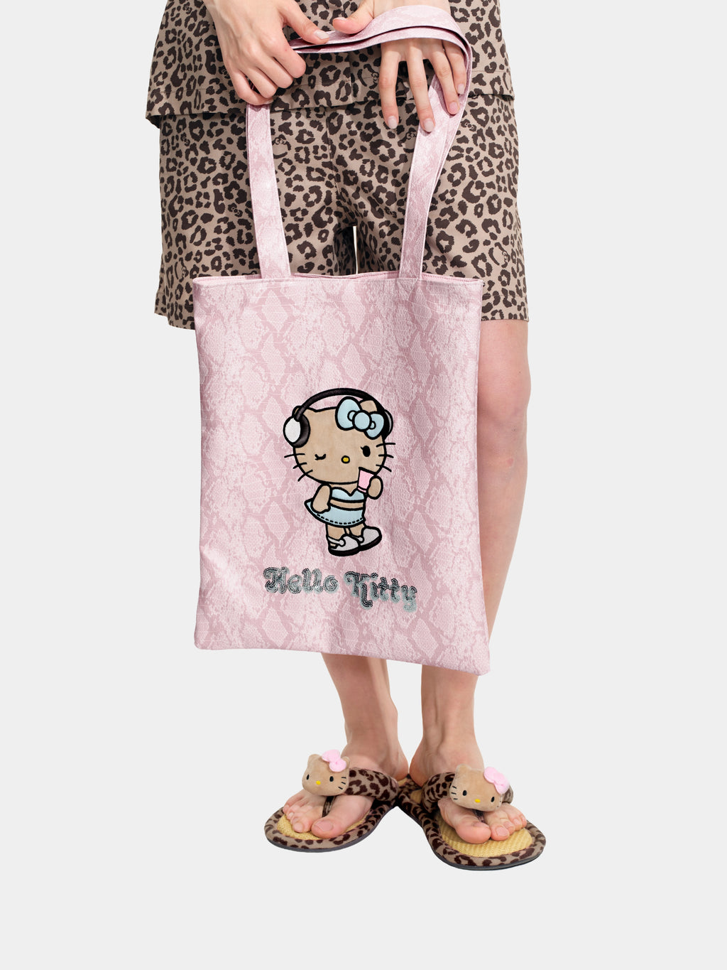 "Hello Kitty" Tote Bag – Pink Snake Print