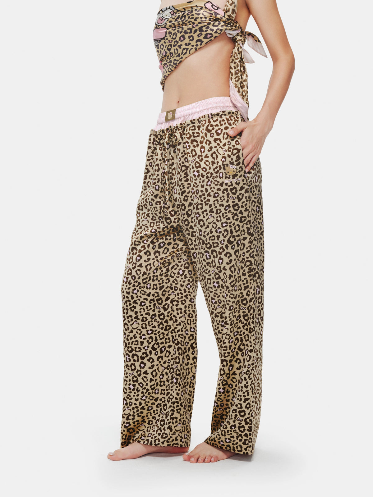 "Hello Kitty" Premium Heavy Mulberry Silk  Pants – Leopard