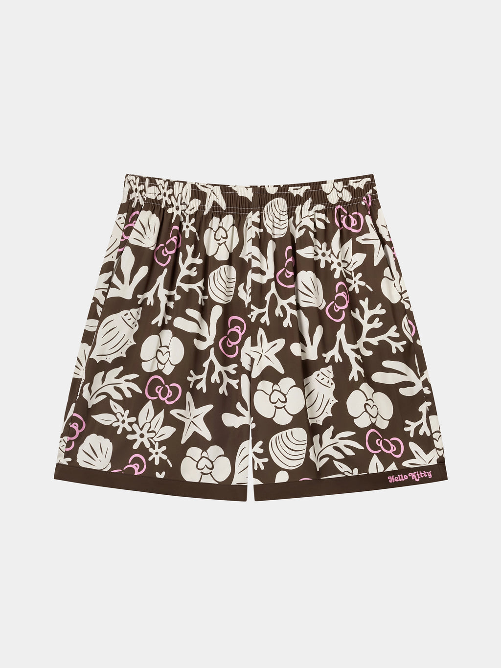 "Hello Kitty" Satin Loungewear Set Short Sleeve & Shorts – Coconut Brown