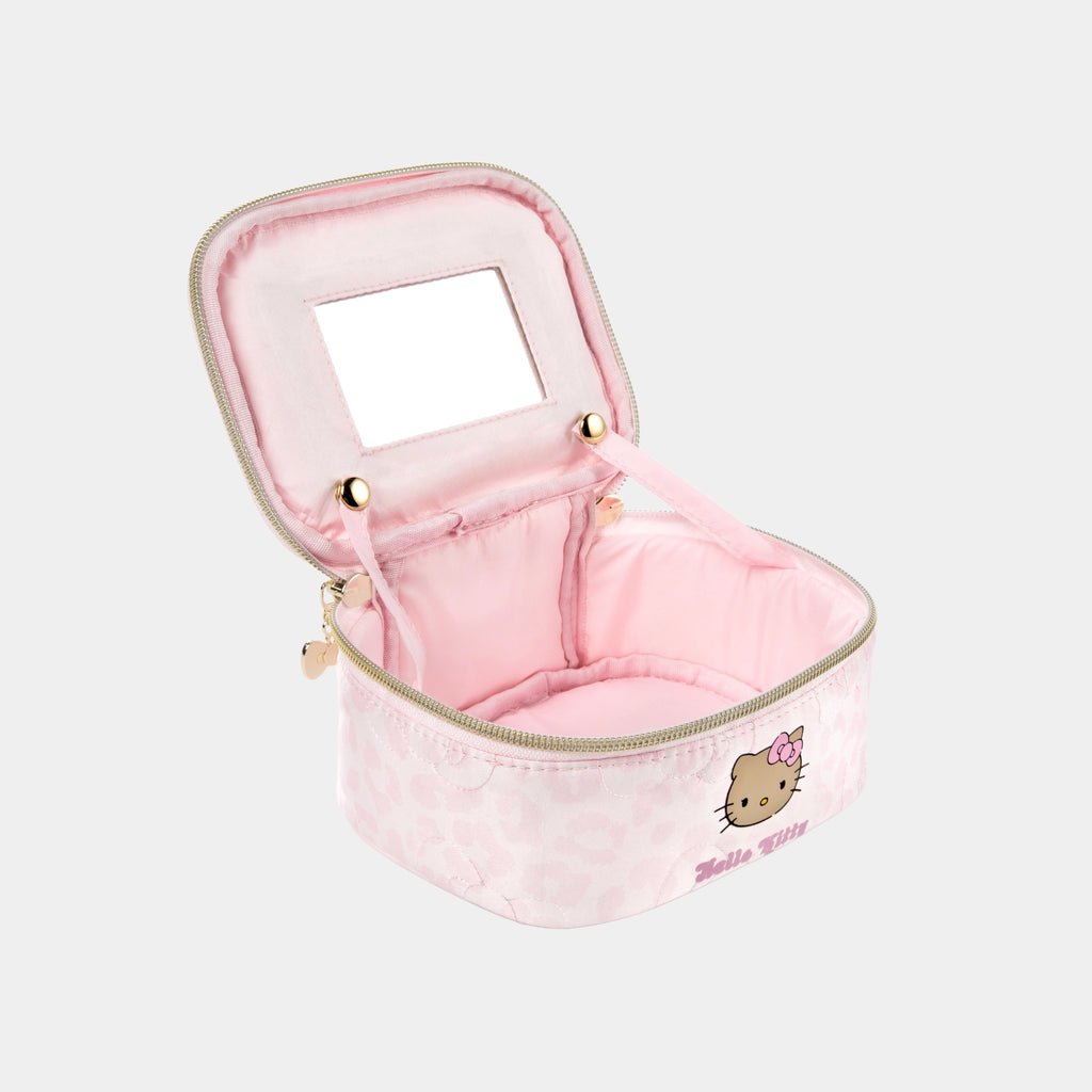 "Hello Kitty" Small Hello Kitty Quilted Travel Cosmetic Bag – Pink Leopard