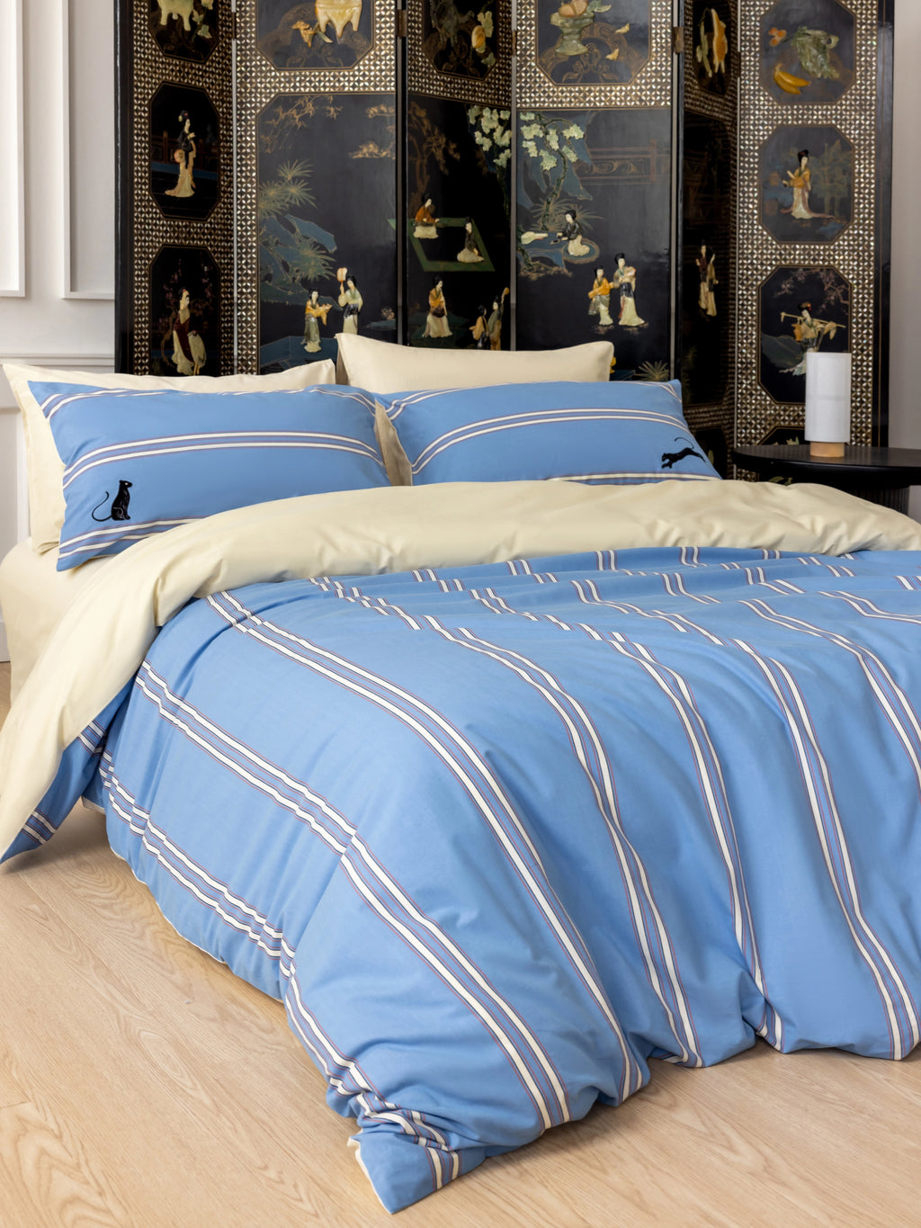 "Urban Jungle" Black Panther Yarn-Dyed Cotton Bedding Set – Blue
