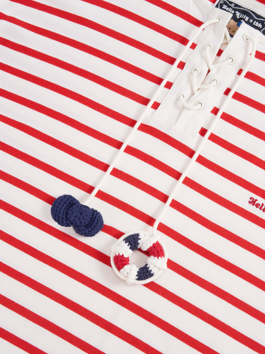 "Hello Kitty" Jersey Breton Stripe Loungewear Set Long Sleeve – Red & White