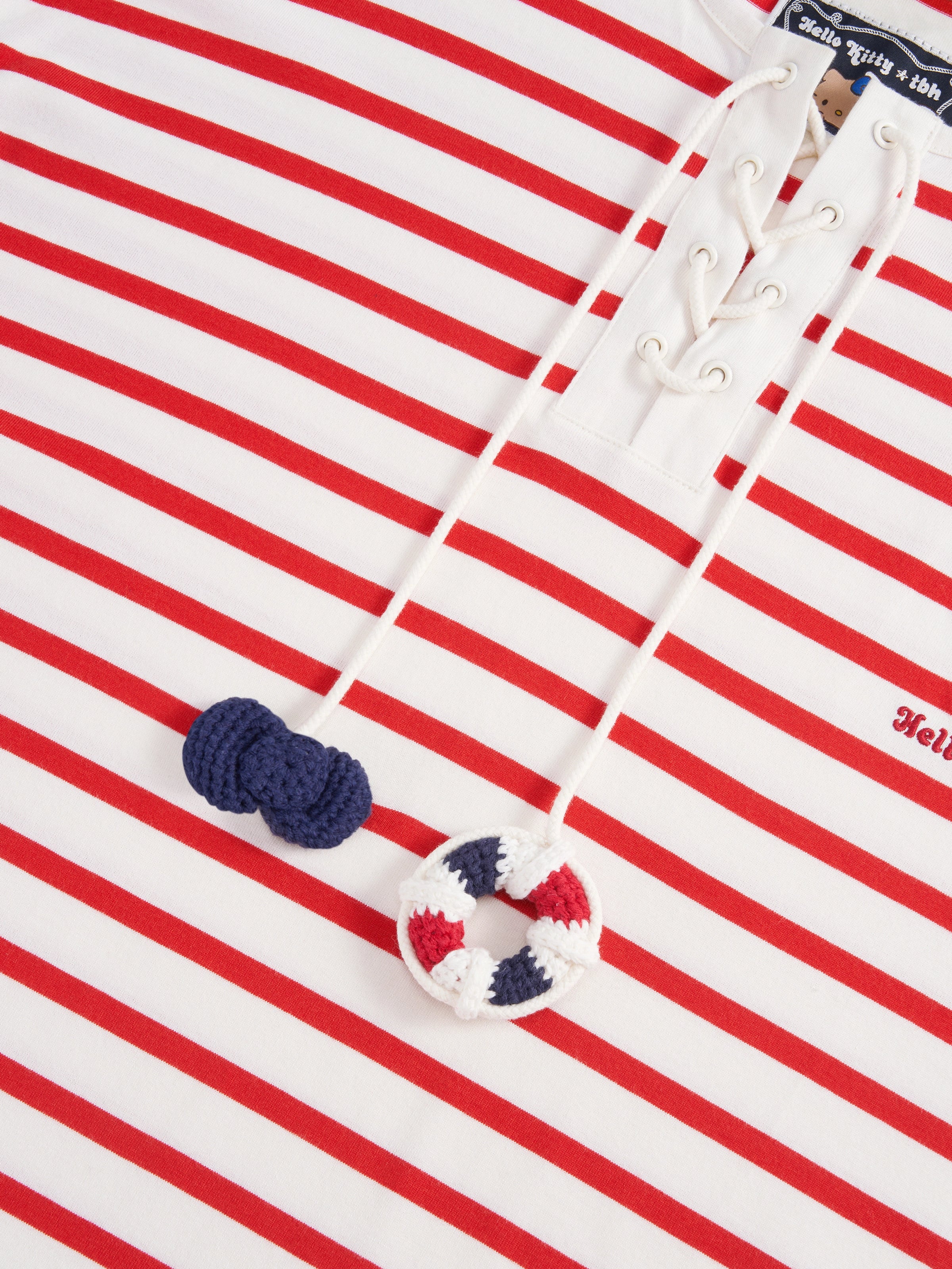 "Hello Kitty" Jersey Breton Stripe Loungewear Set Long Sleeve – Red & White