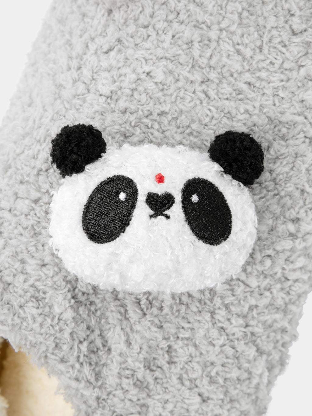 "panda pompom" Fluffy Slippers – Grey