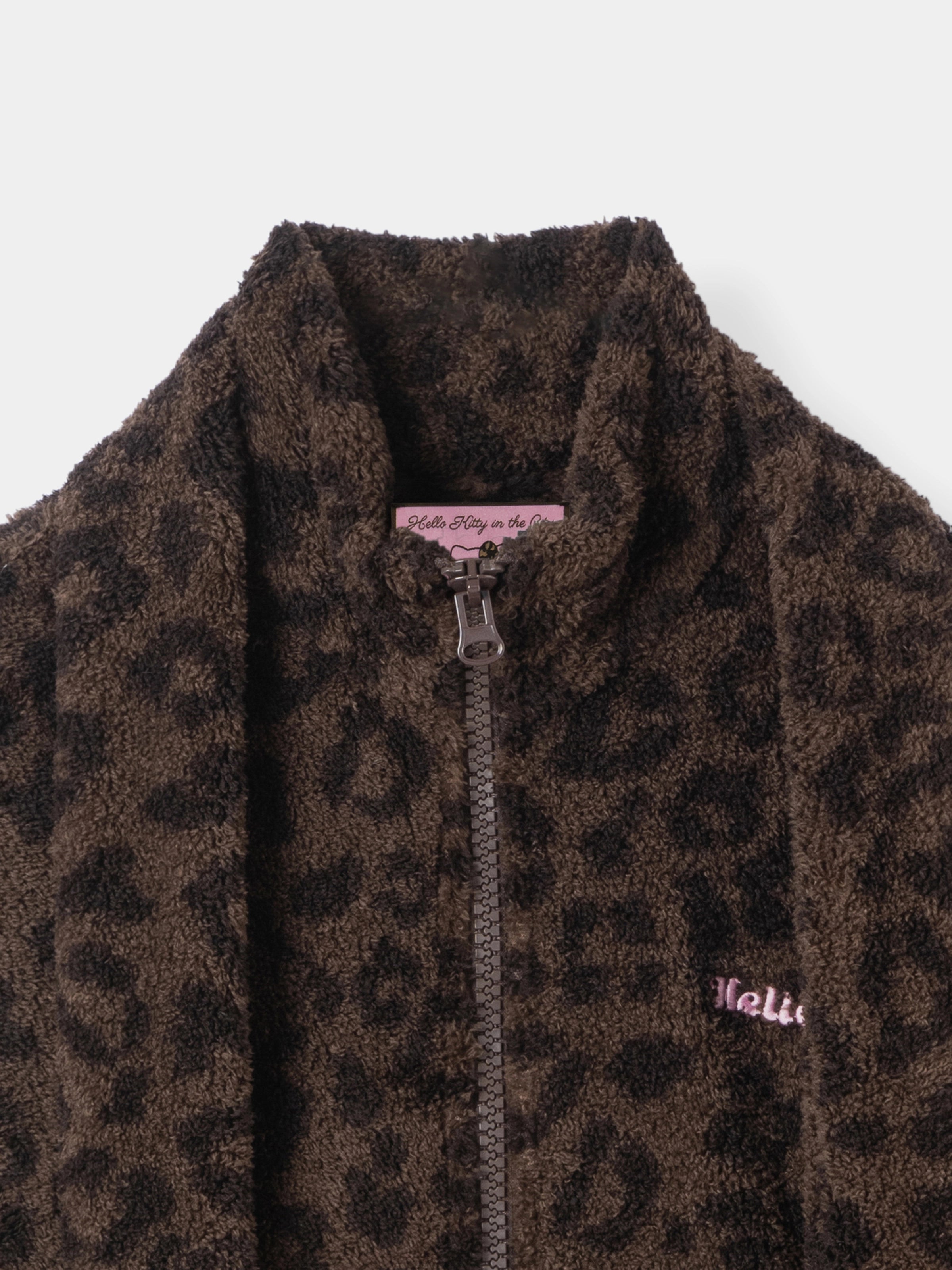 "Hello Kitty" Polar Fleece Standing Collar Loungewear Set Choco