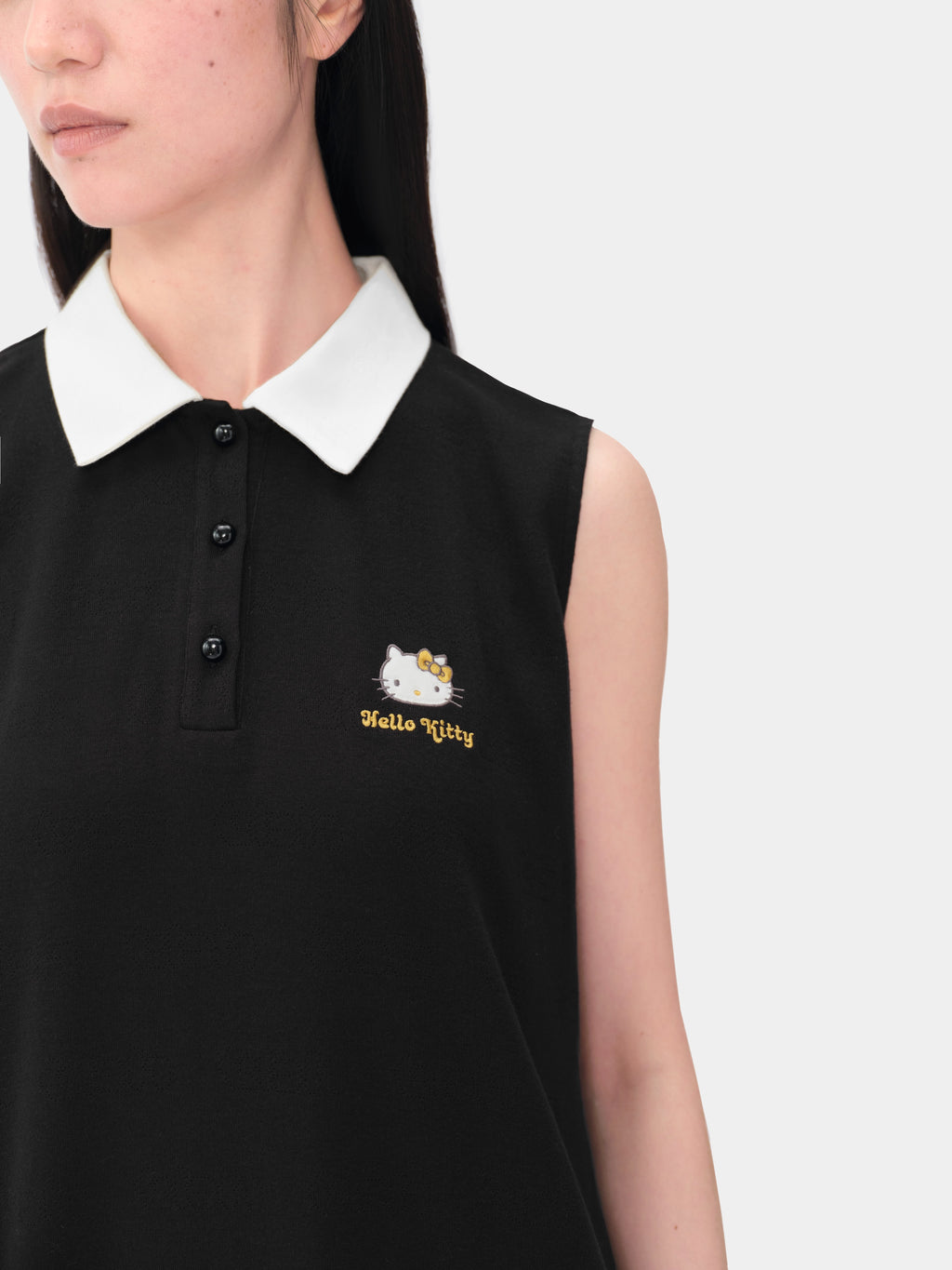 "Hello Kitty" Stretch Cotton Jersey  Polo Dress-Classic Black
