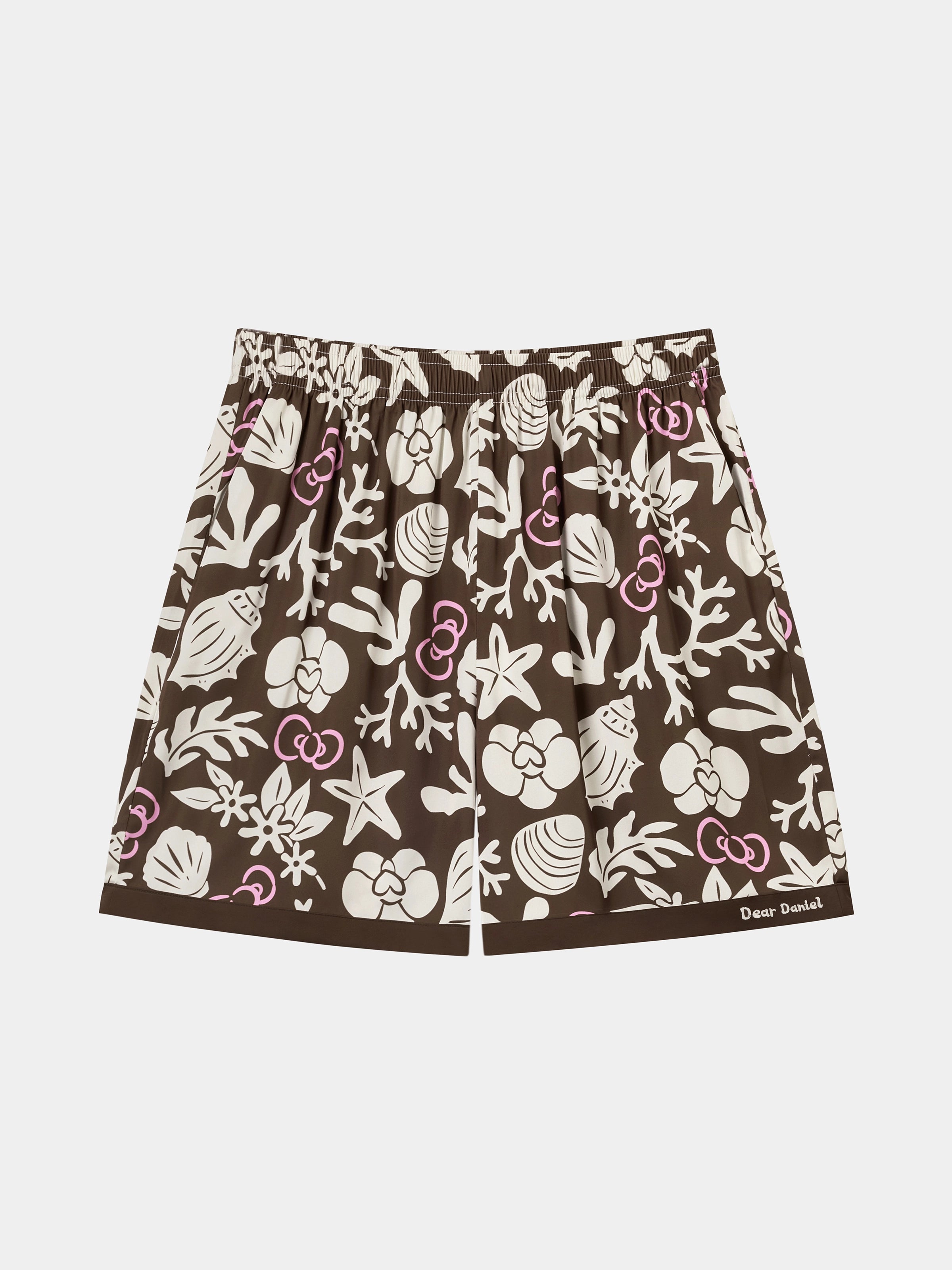 "Dear Daniel" Satin Loungewear Set Short Sleeve & Shorts – Coconut Brown