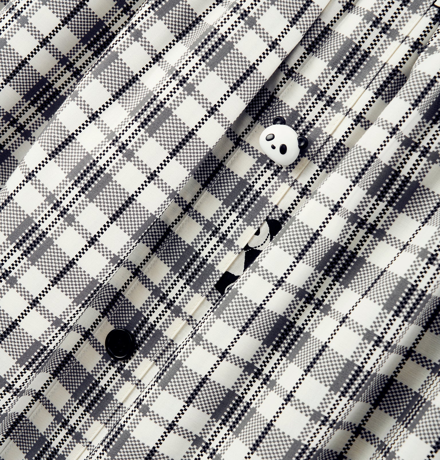 "Panda PomPom" Tencel Cotton Blend Spaghetti Strap Top & Shorts Pajama Set – Black Grid