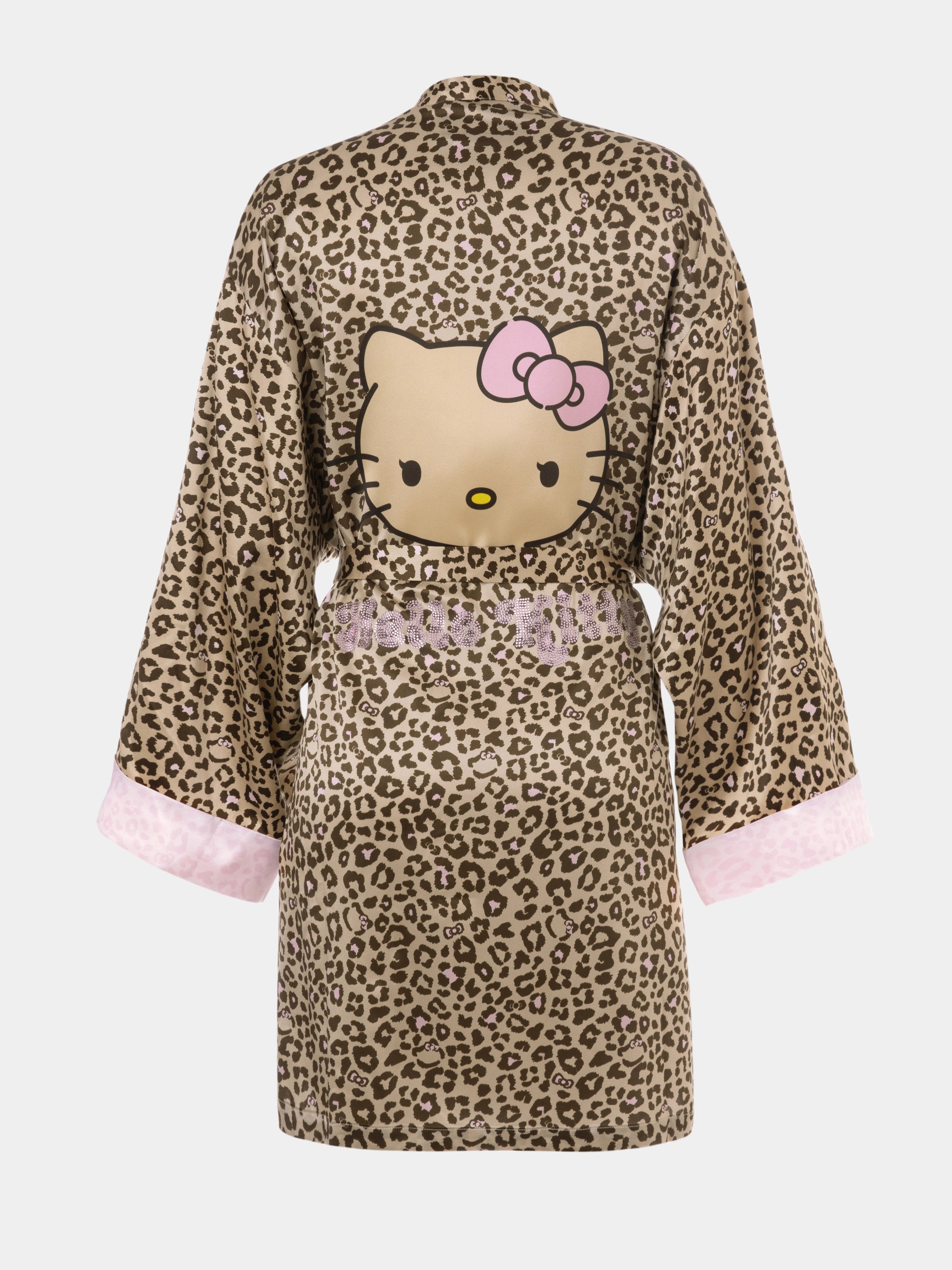 "Hello Kitty" Premium Heavy Mulberry Silk Robe – Leopard