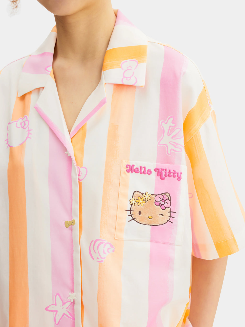"Hello Kitty" Tencel Cotton Blend Loungewear Set Short Sleeve & Shorts – Coral Pink